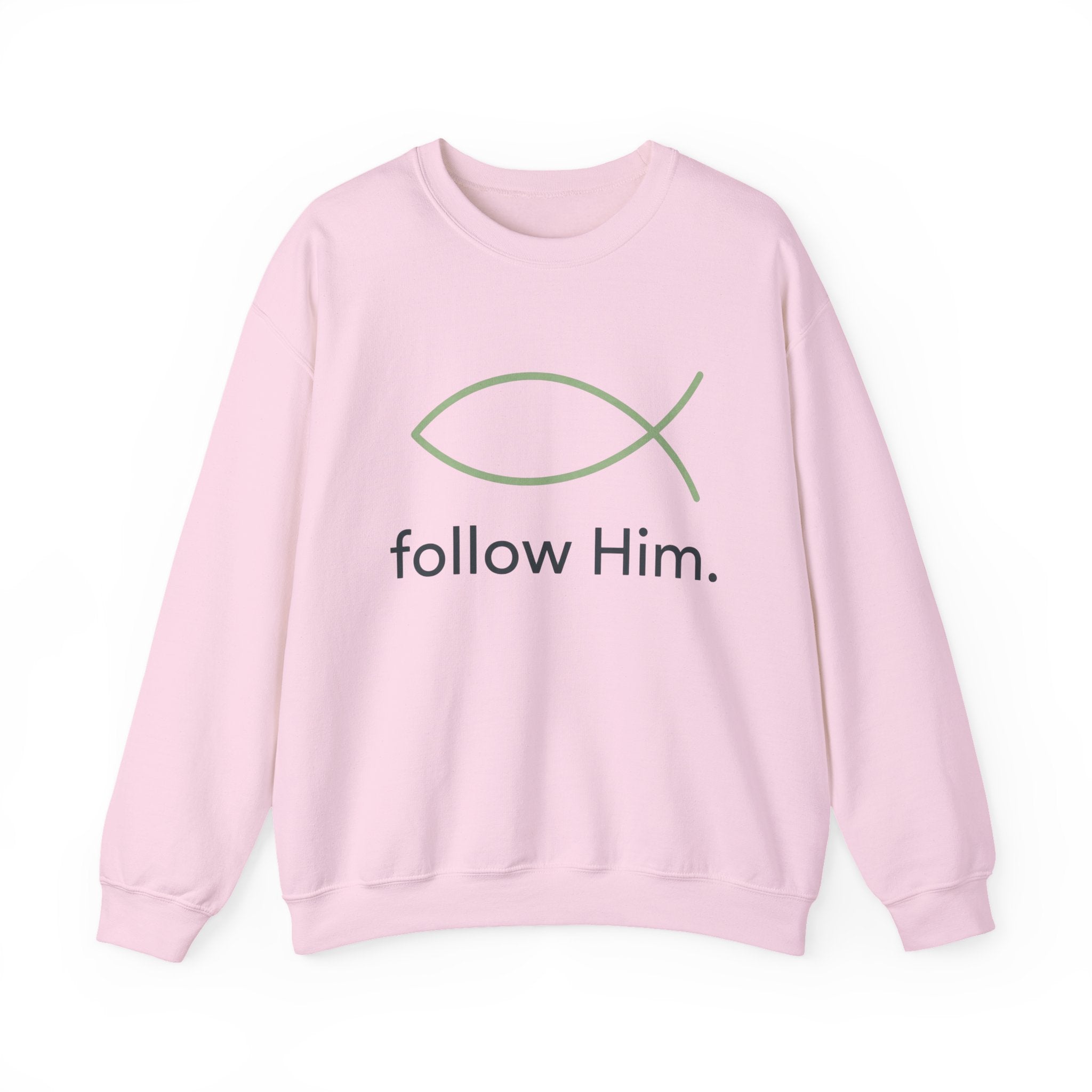 Follow Him Christian Crewneck Sweatshirt — Ichthys Fish Faith Pullover