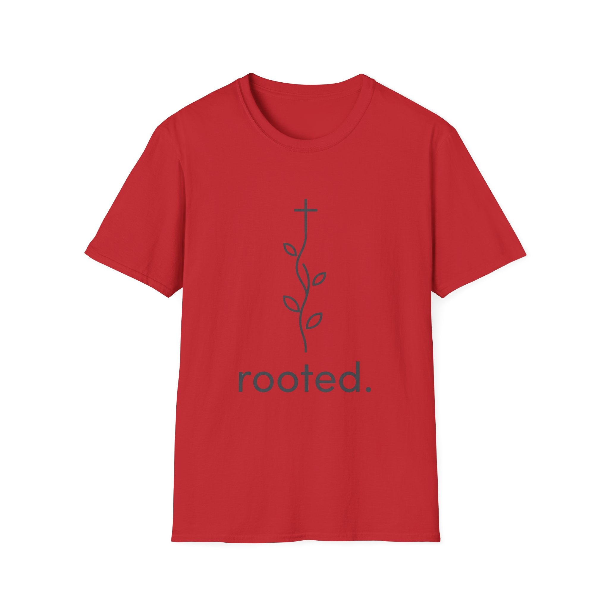 Rooted Christian T-Shirt — Minimal Cross & Vine Spiritual Tee