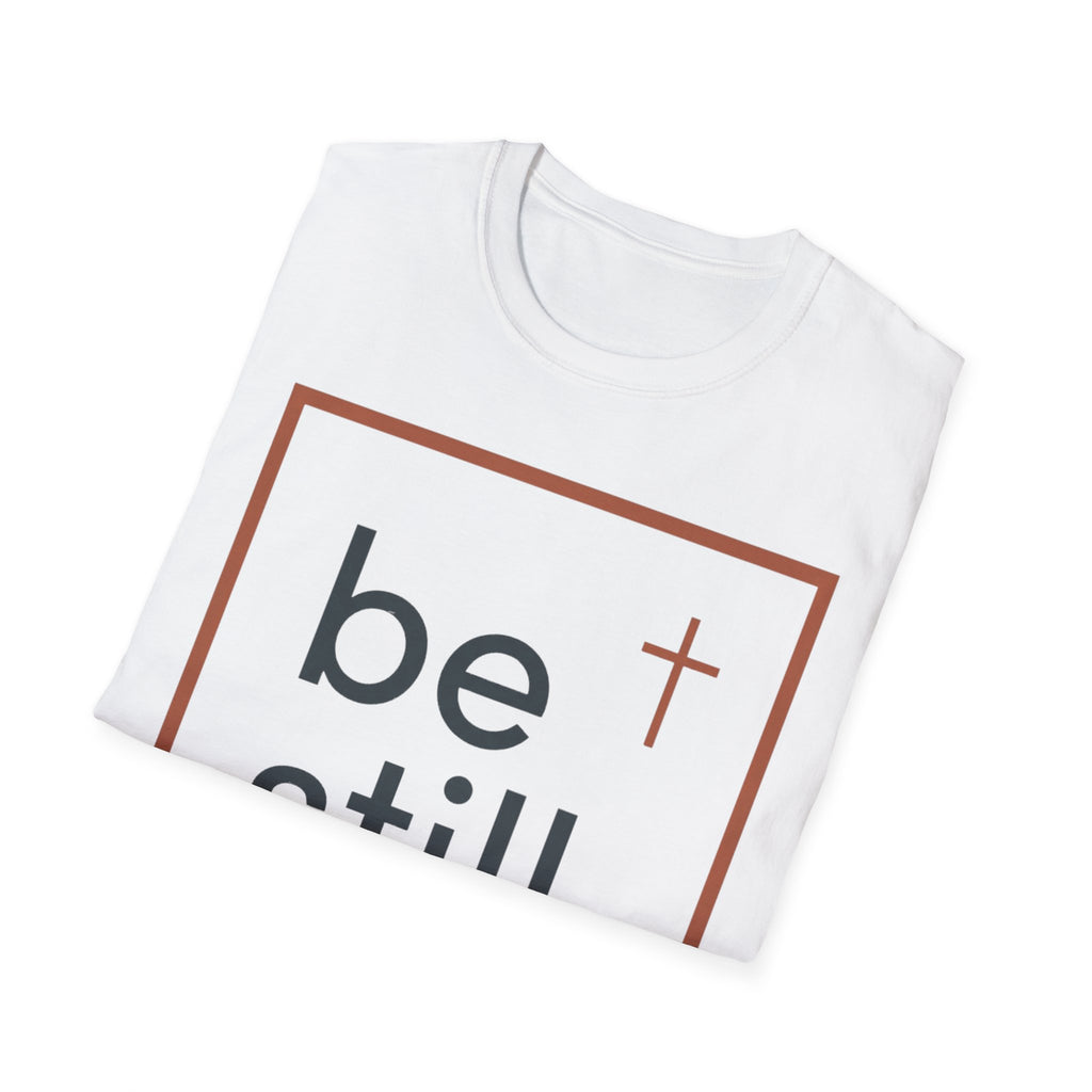 Be Still Christian T-Shirt — Minimal Faith Tee with Cross