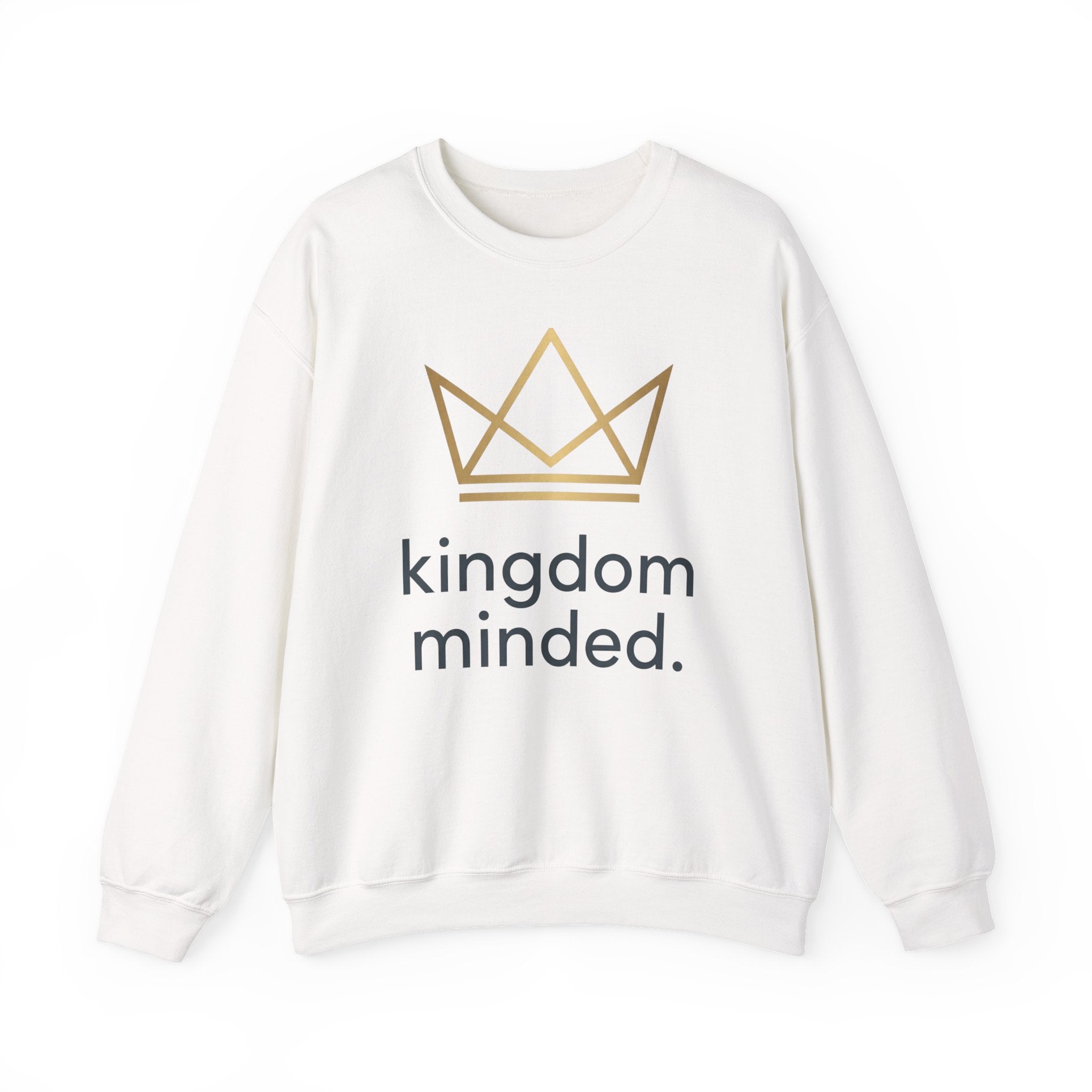 Crewneck Sweatshirt — "Kingdom Minded" Gold Crown Christian Graphic
