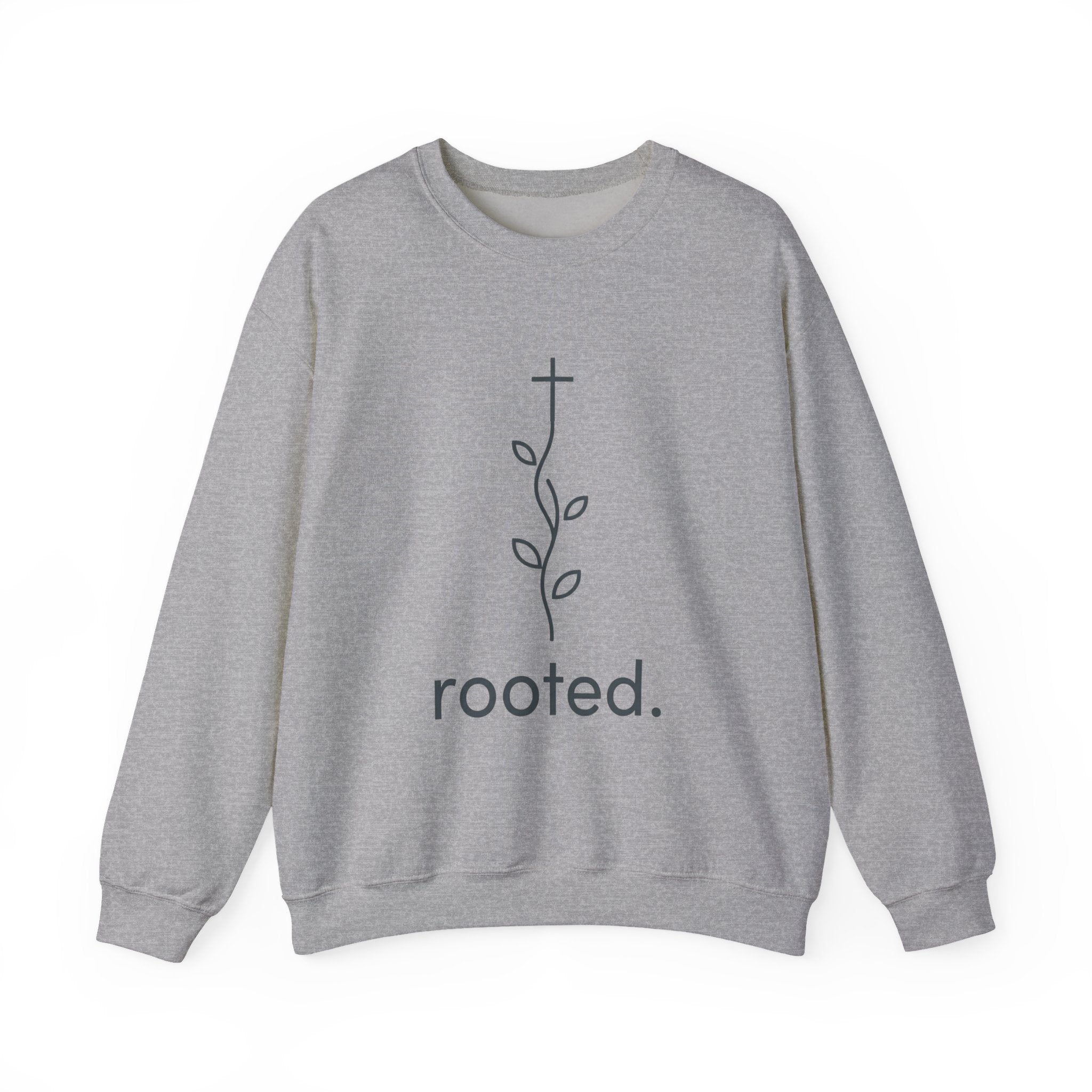 Rooted Crewneck Sweatshirt — Minimal Faith Cross & Vine Design