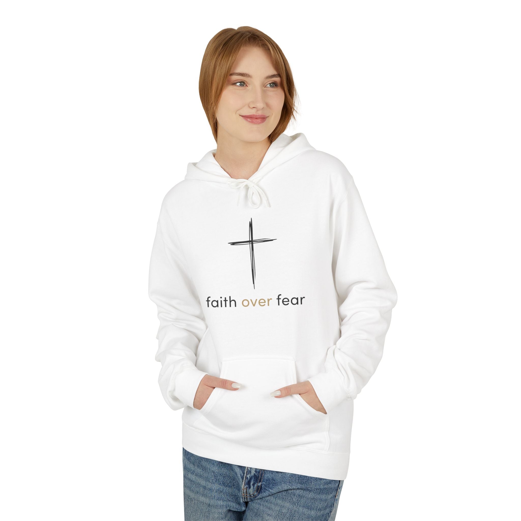 Faith Over Fear Hoodie — Minimal Cross Christian Pullover