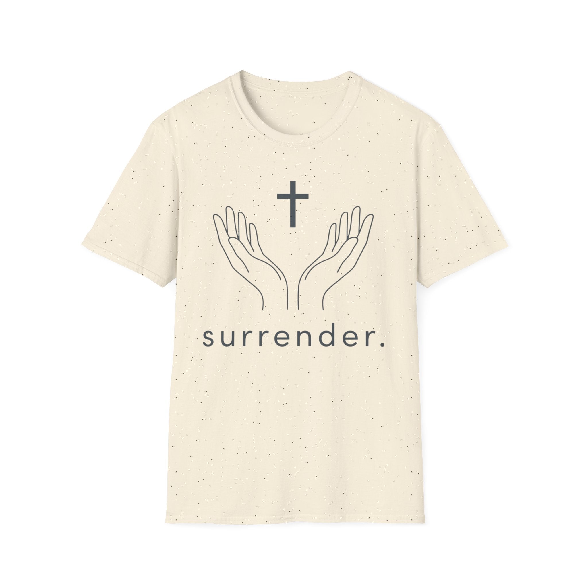 Surrender Christian T-Shirt — Minimal Prayer Hands & Cross Tee