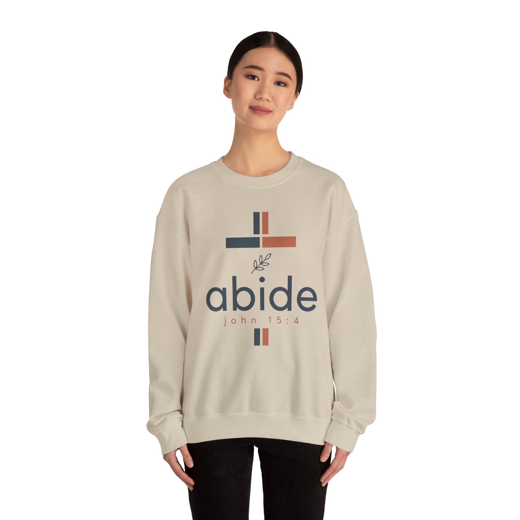 Abide Crewneck Sweatshirt – John 15:4 Christian Faith Graphic