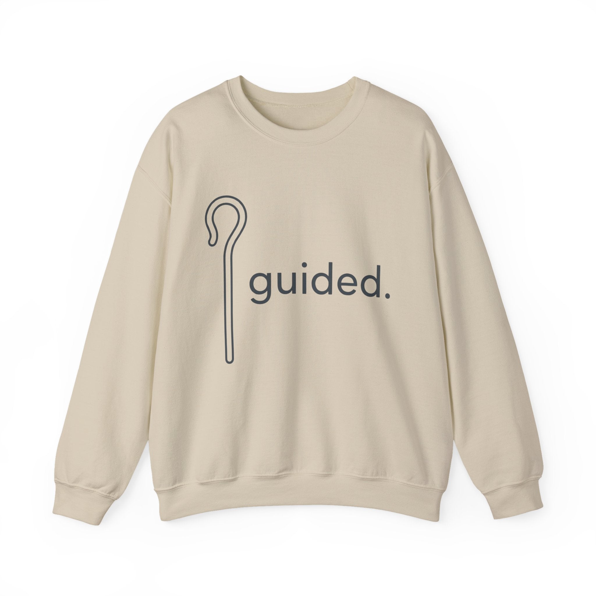 Guided. Crewneck Sweatshirt — Minimal Shepherd Staff Graphic Crew