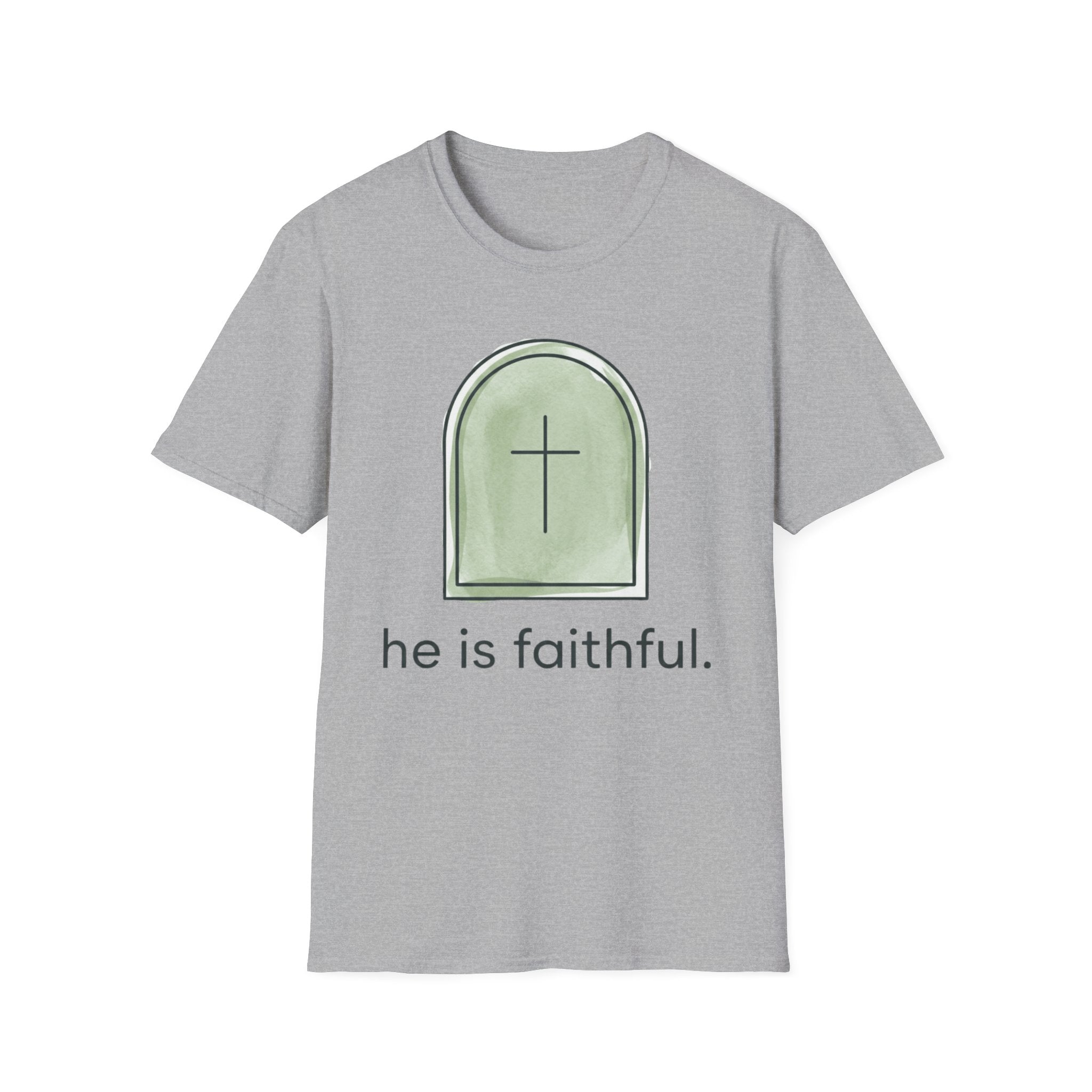 Faithful Cross T-Shirt — "he is faithful." Christian Inspirational Tee