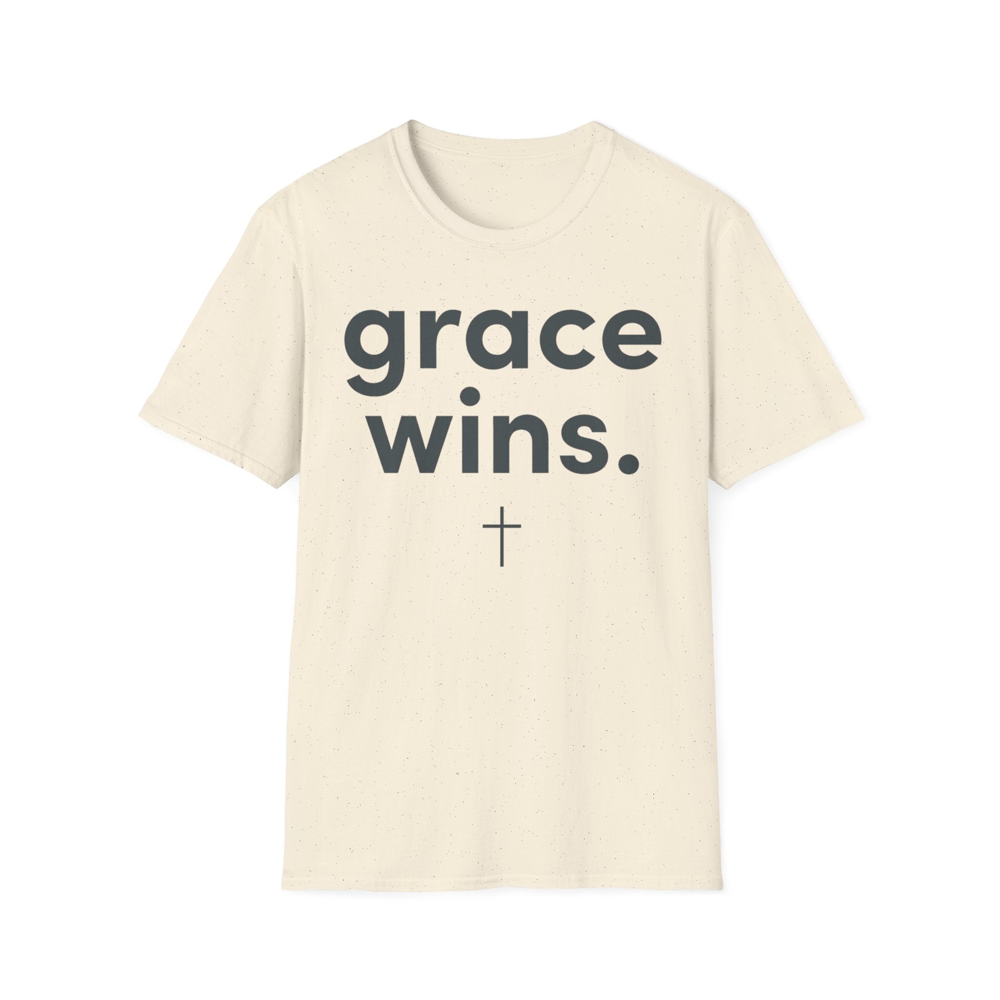 Grace Wins Christian T-Shirt — Minimal Cross Faith Tee