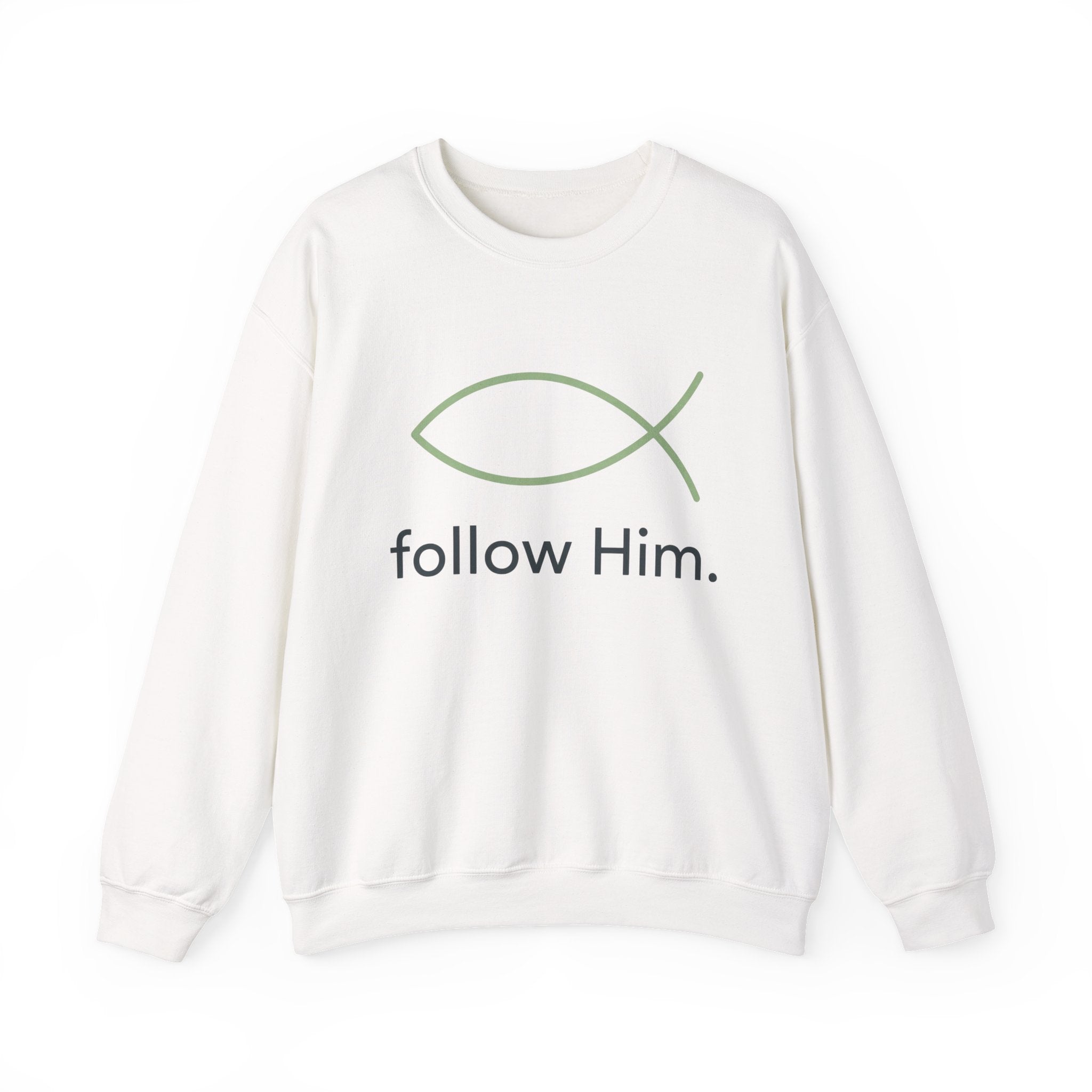 Follow Him Christian Crewneck Sweatshirt — Ichthys Fish Faith Pullover