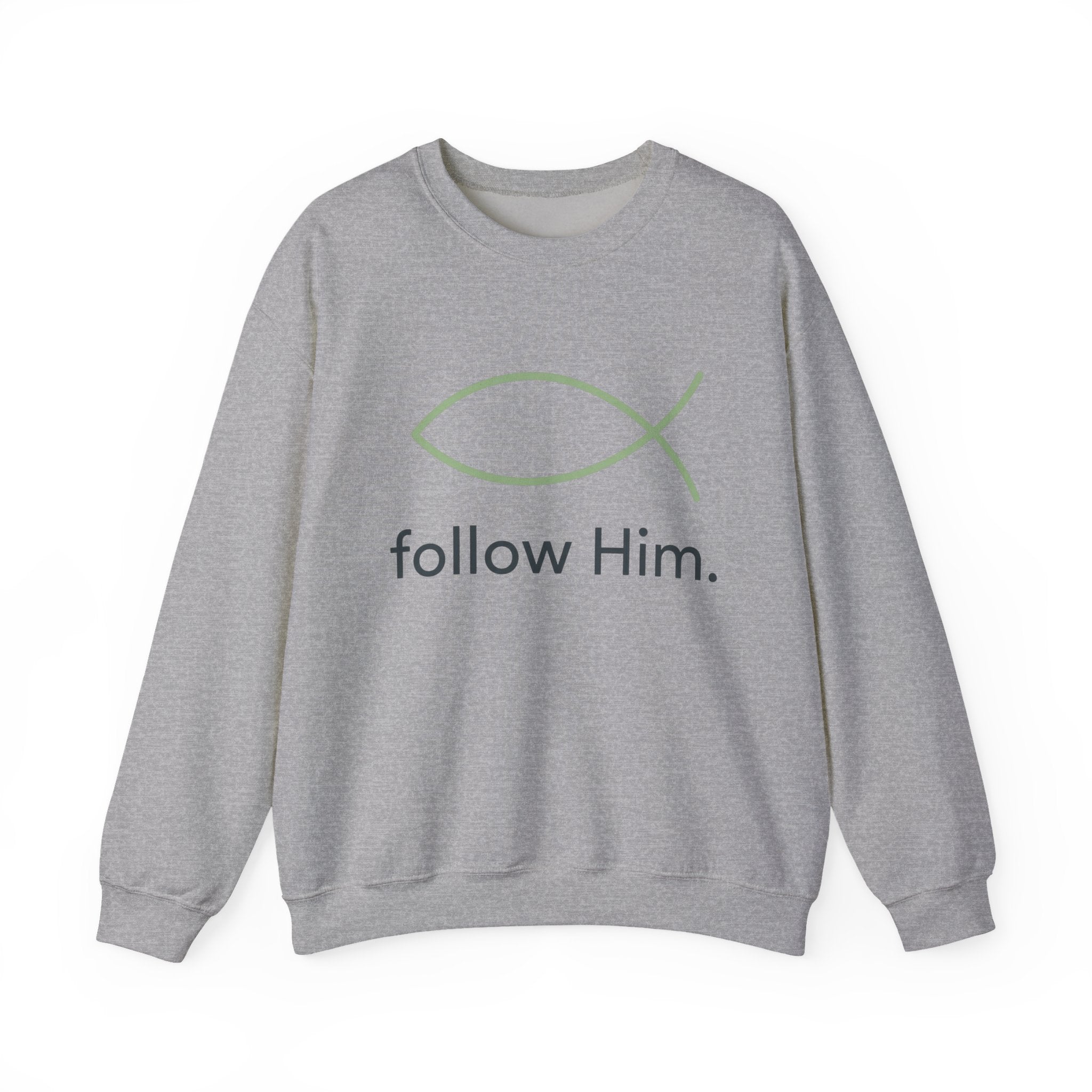 Follow Him Christian Crewneck Sweatshirt — Ichthys Fish Faith Pullover