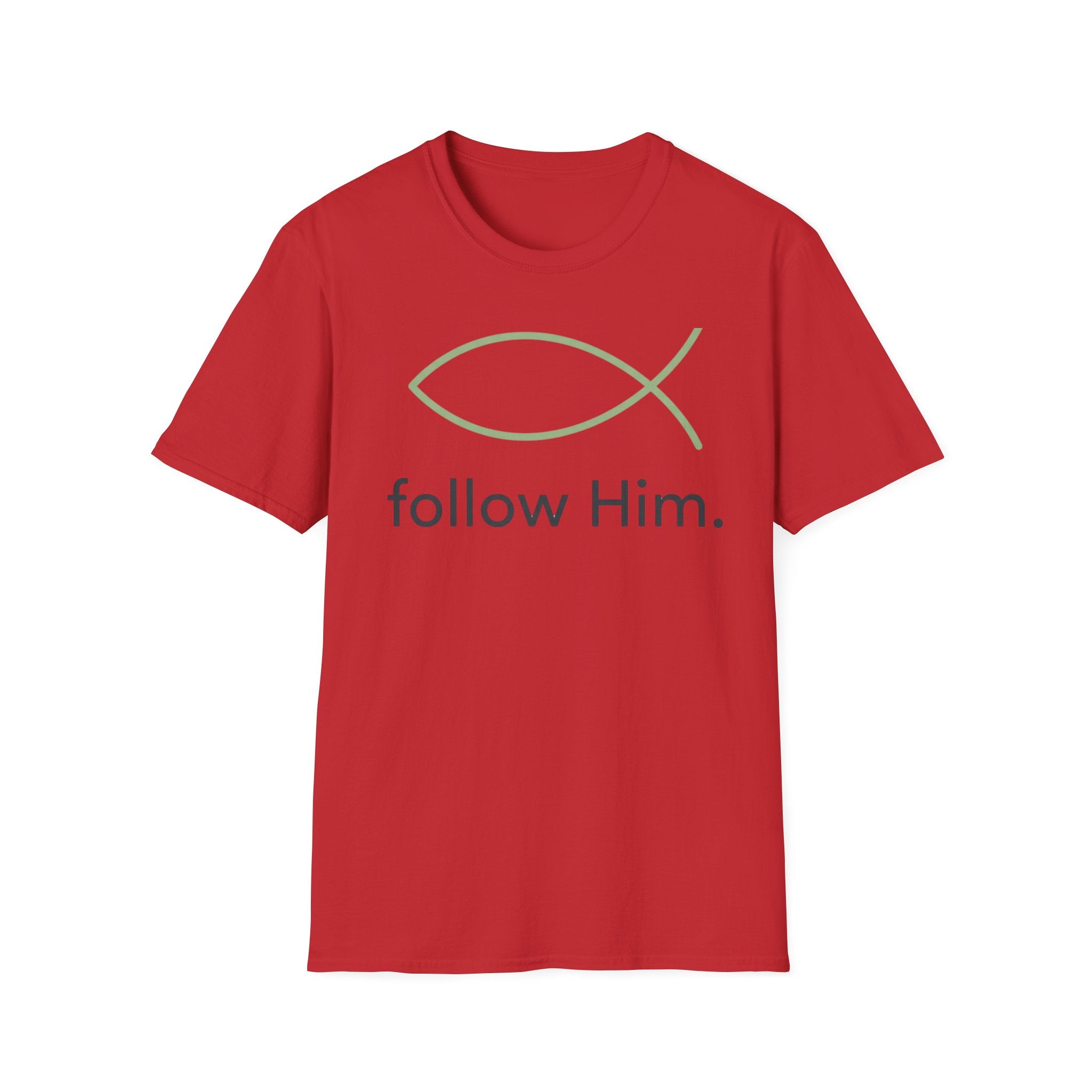 Follow Him Christian T-Shirt — Minimal Ichthys Fish Faith Tee