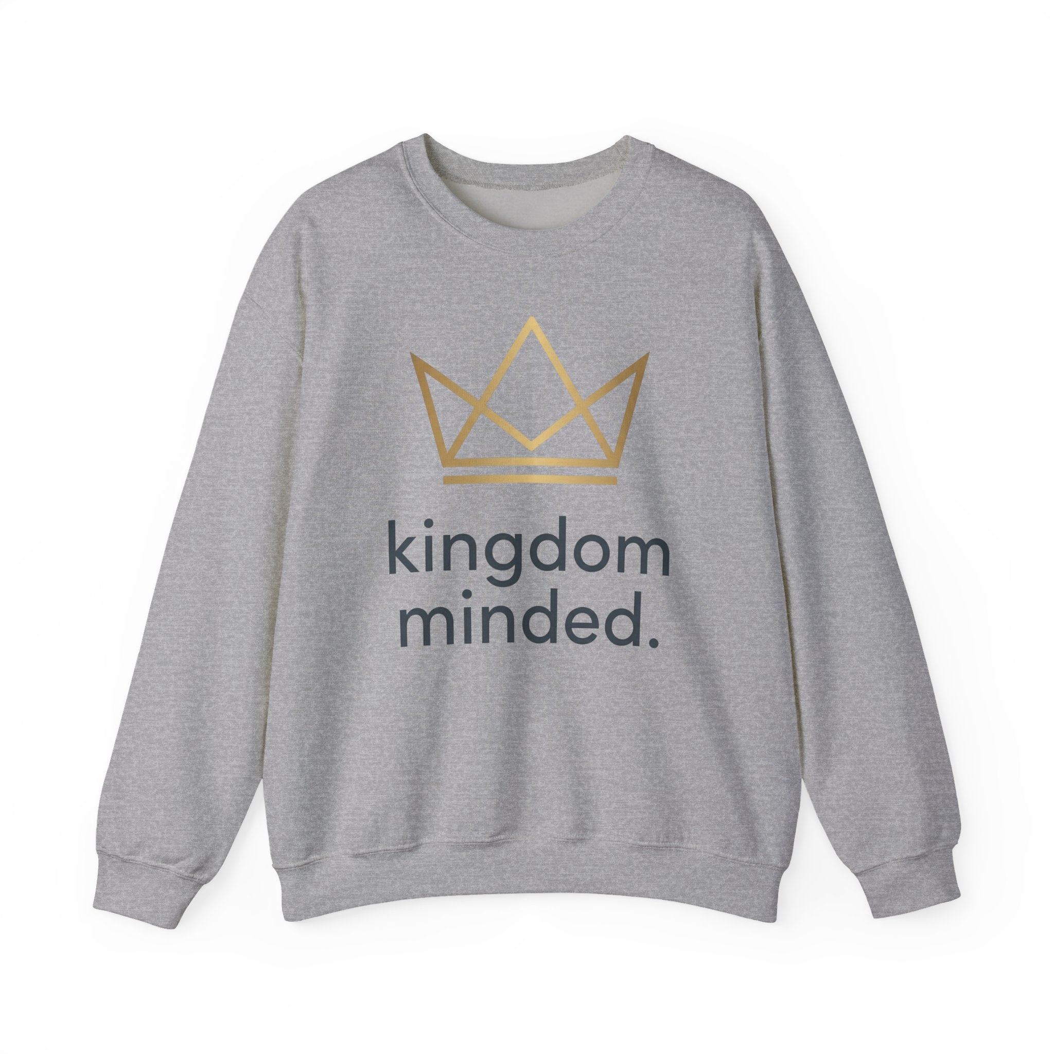 Crewneck Sweatshirt — "Kingdom Minded" Gold Crown Christian Graphic