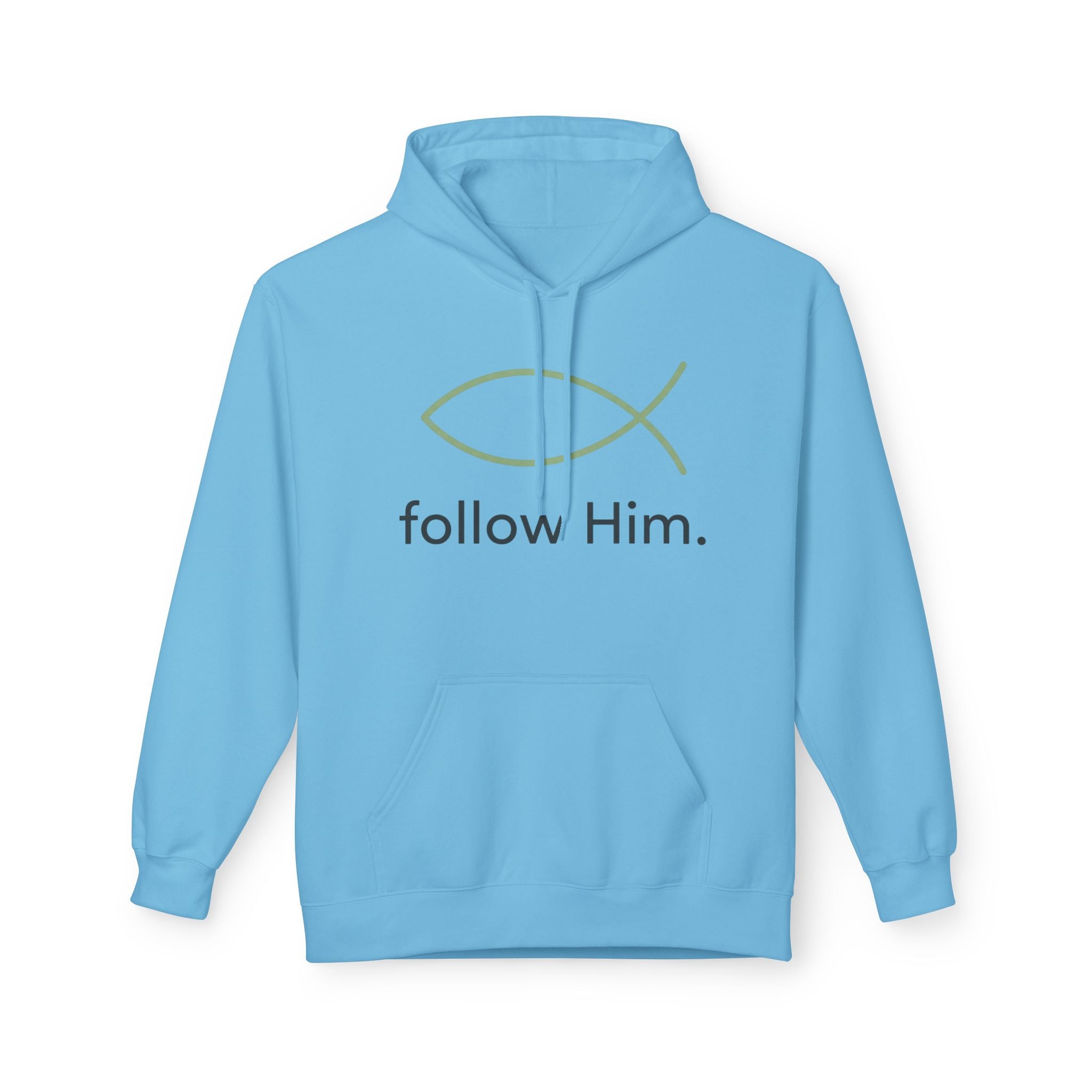 Christian Fish Hoodie — "follow Him." Faith Graphic Pullover