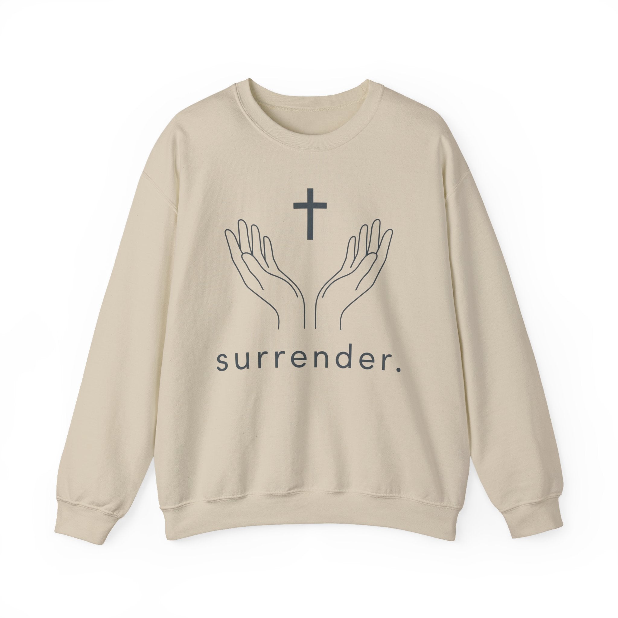 Surrender Christian Sweatshirt — Hands & Cross Faith Crewneck