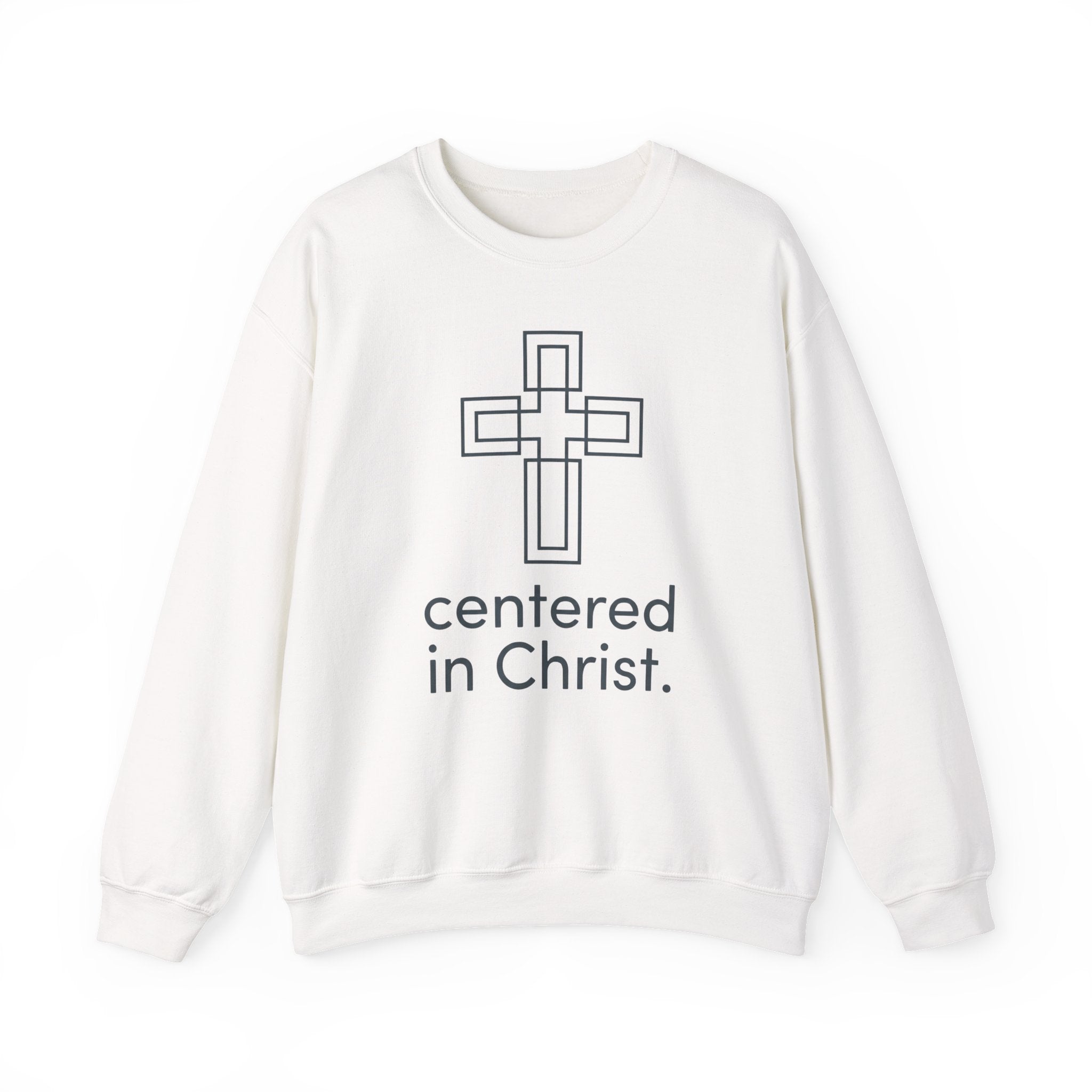 Christian Crewneck Sweatshirt — "Centered in Christ" Cross Design