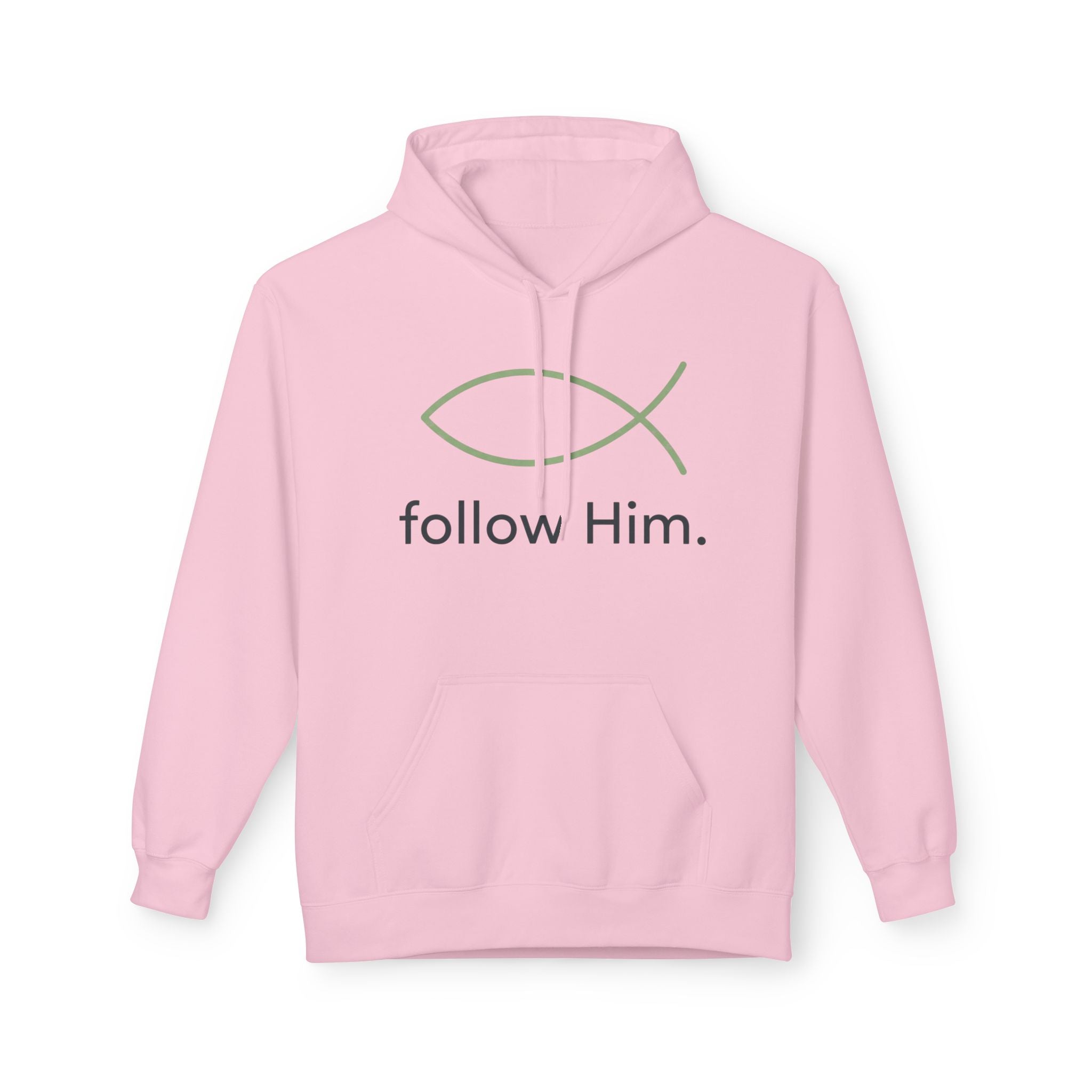 Christian Fish Hoodie — "follow Him." Faith Graphic Pullover