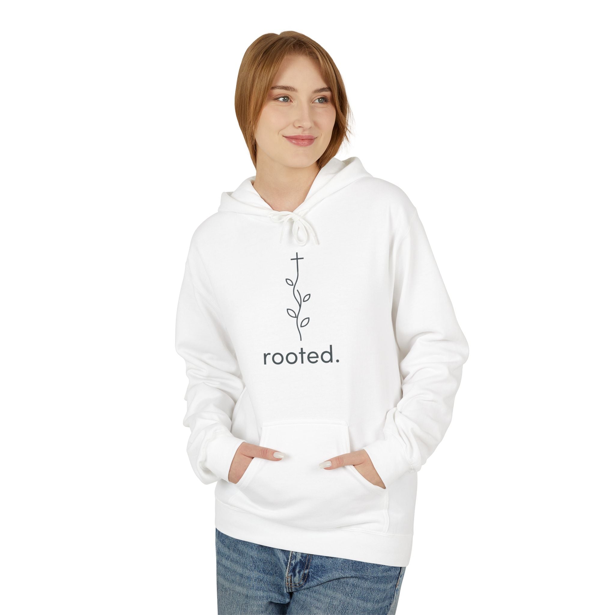 Rooted Minimalist Hoodie — 'rooted.' Plant Line Art Comfort Sweatshirt