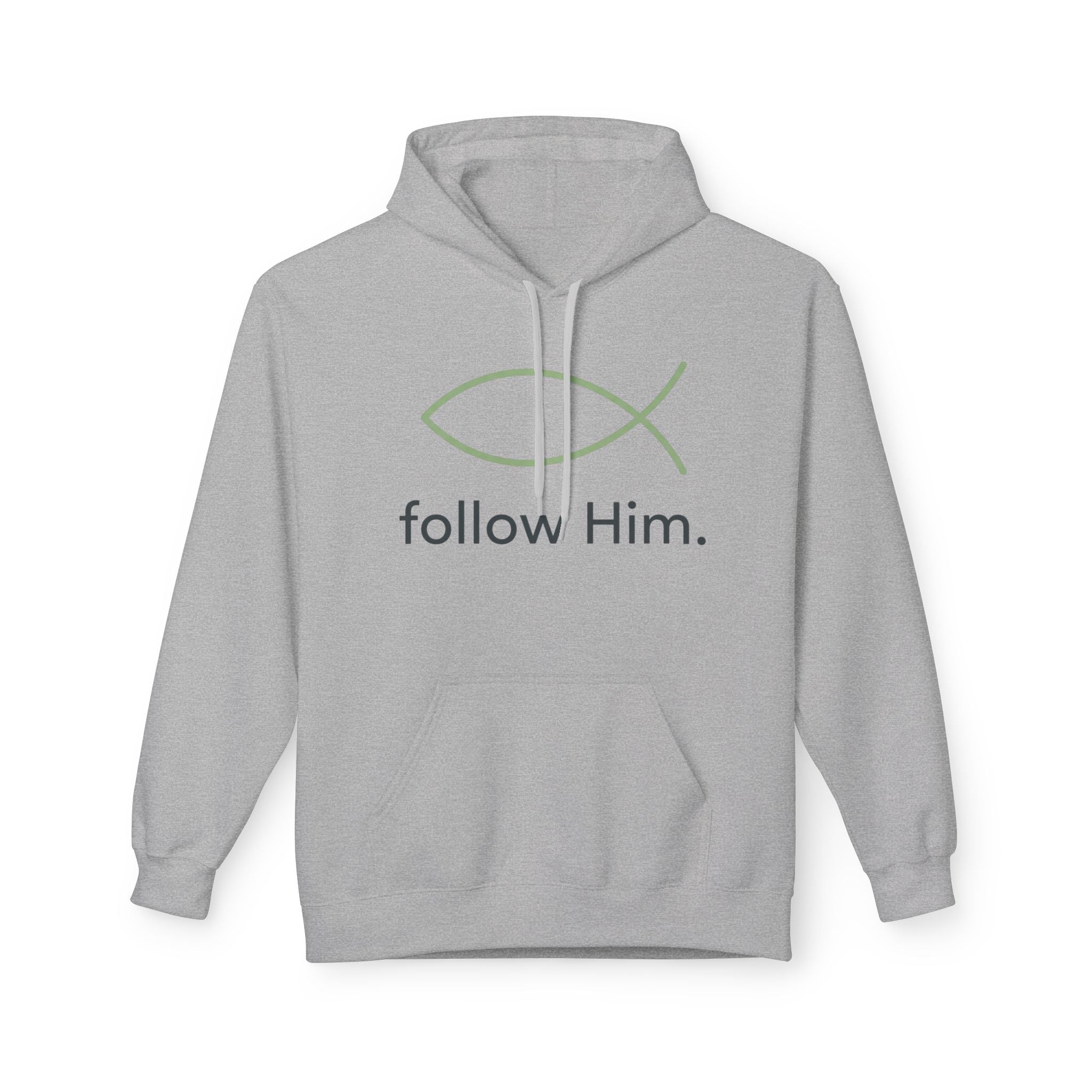 Christian Fish Hoodie — "follow Him." Faith Graphic Pullover
