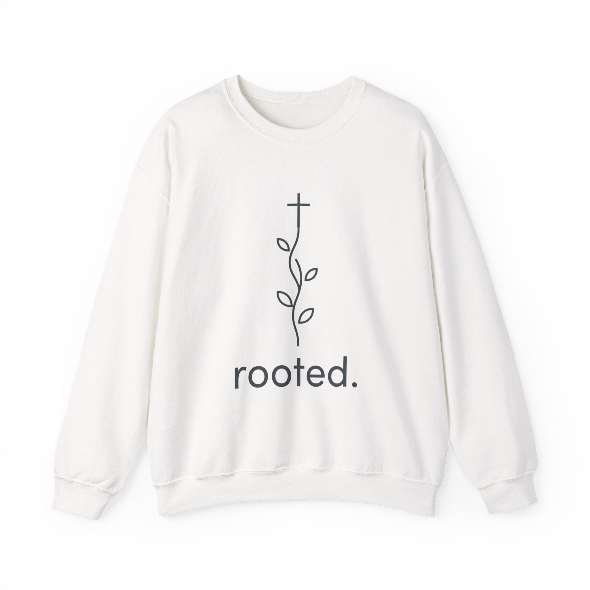 Rooted Crewneck Sweatshirt — Minimal Faith Cross & Vine Design