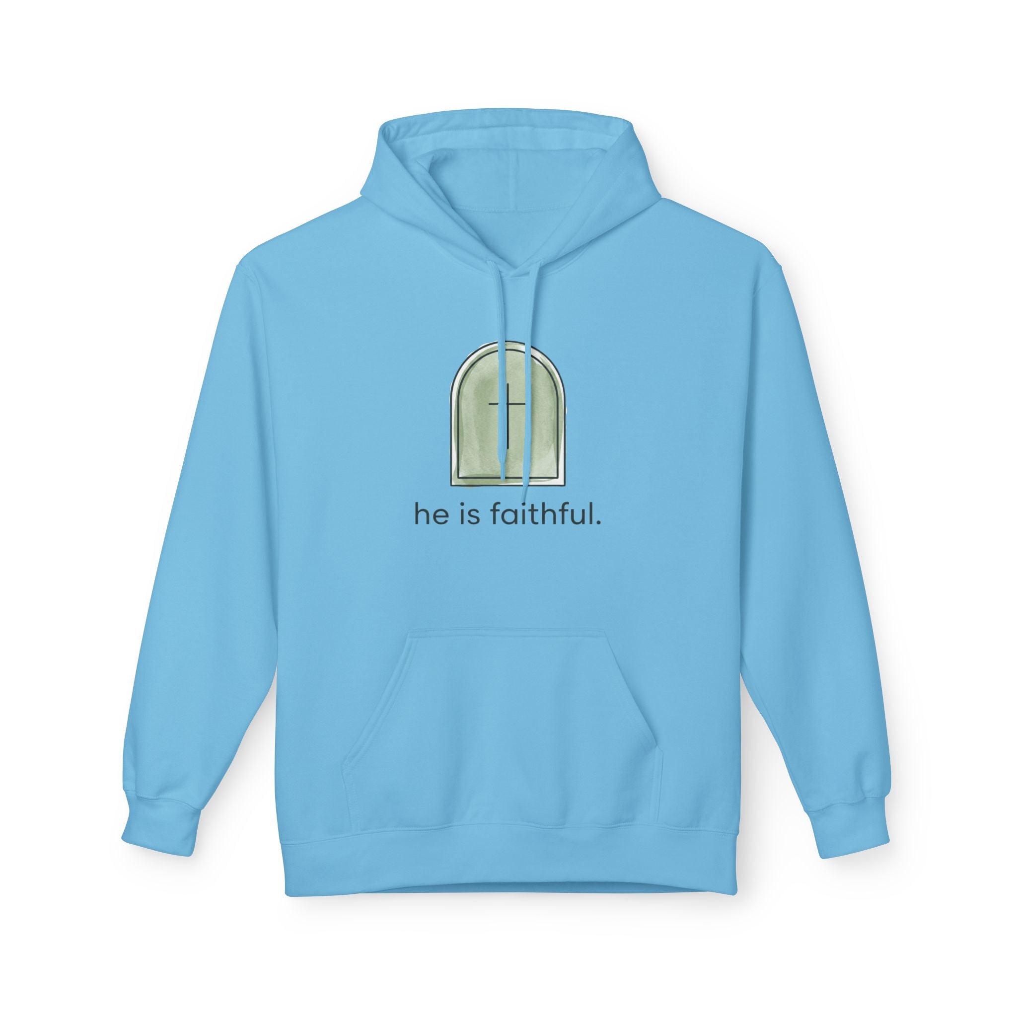 Faithful Window Hoodie — "he is faithful." Christian Comfort Pullover
