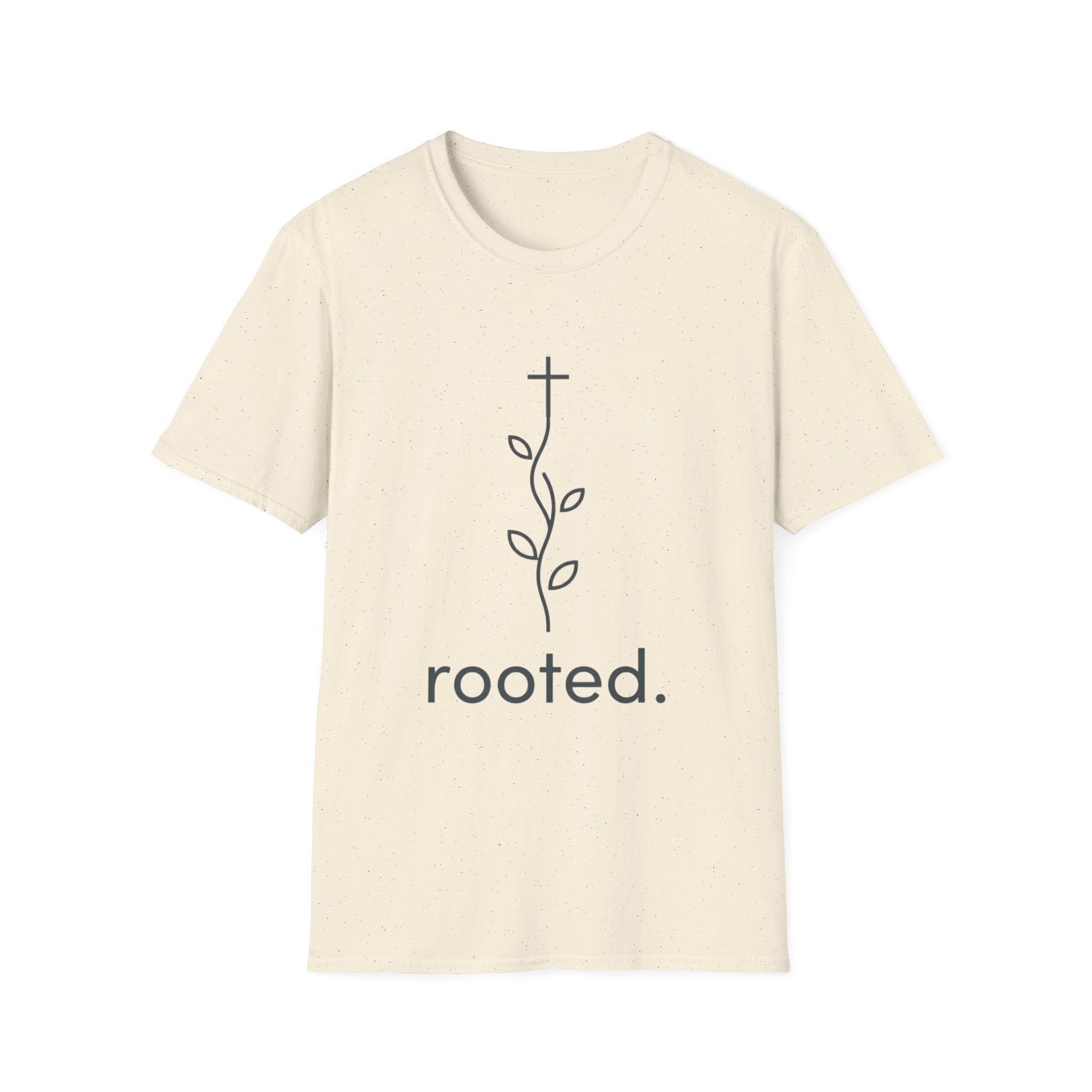 Rooted Christian T-Shirt — Minimal Cross & Vine Spiritual Tee