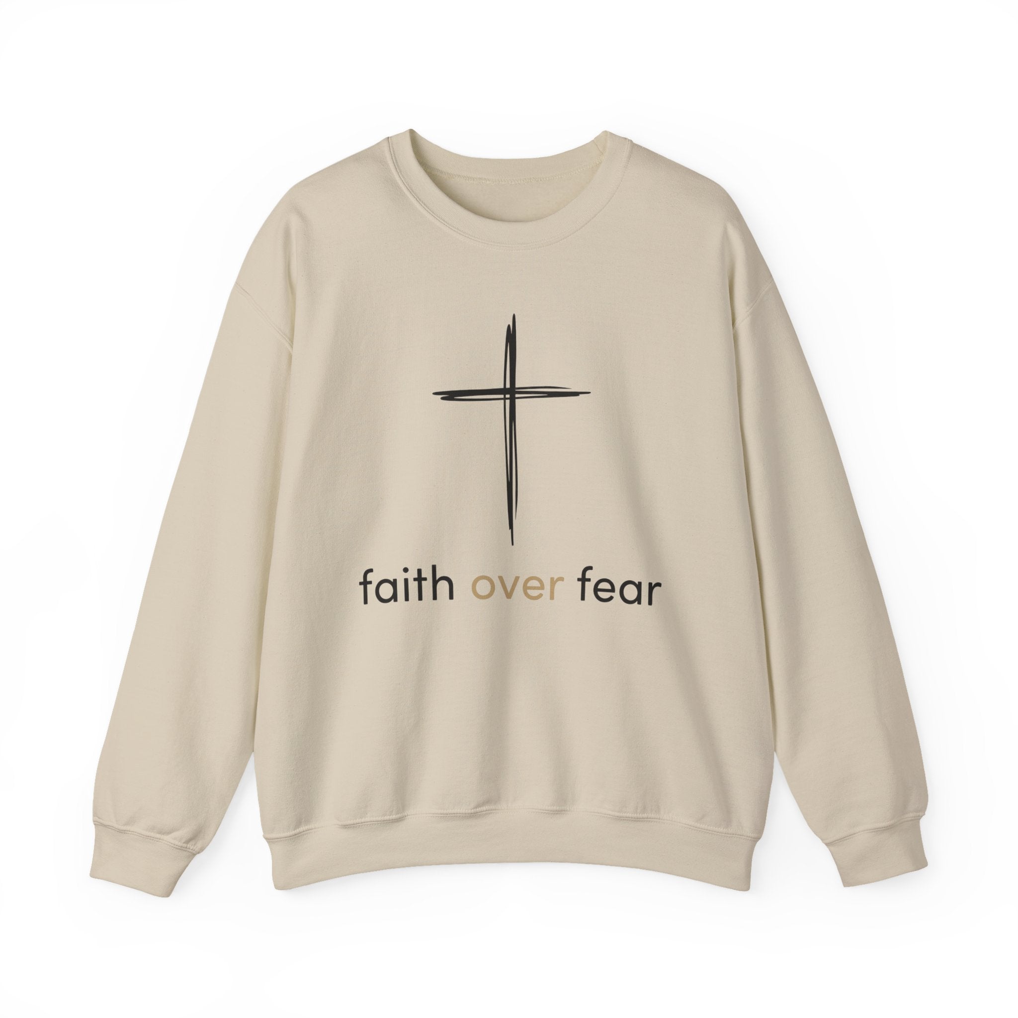 Faith Over Fear Crewneck Sweatshirt — Minimal Cross Christian Pullover