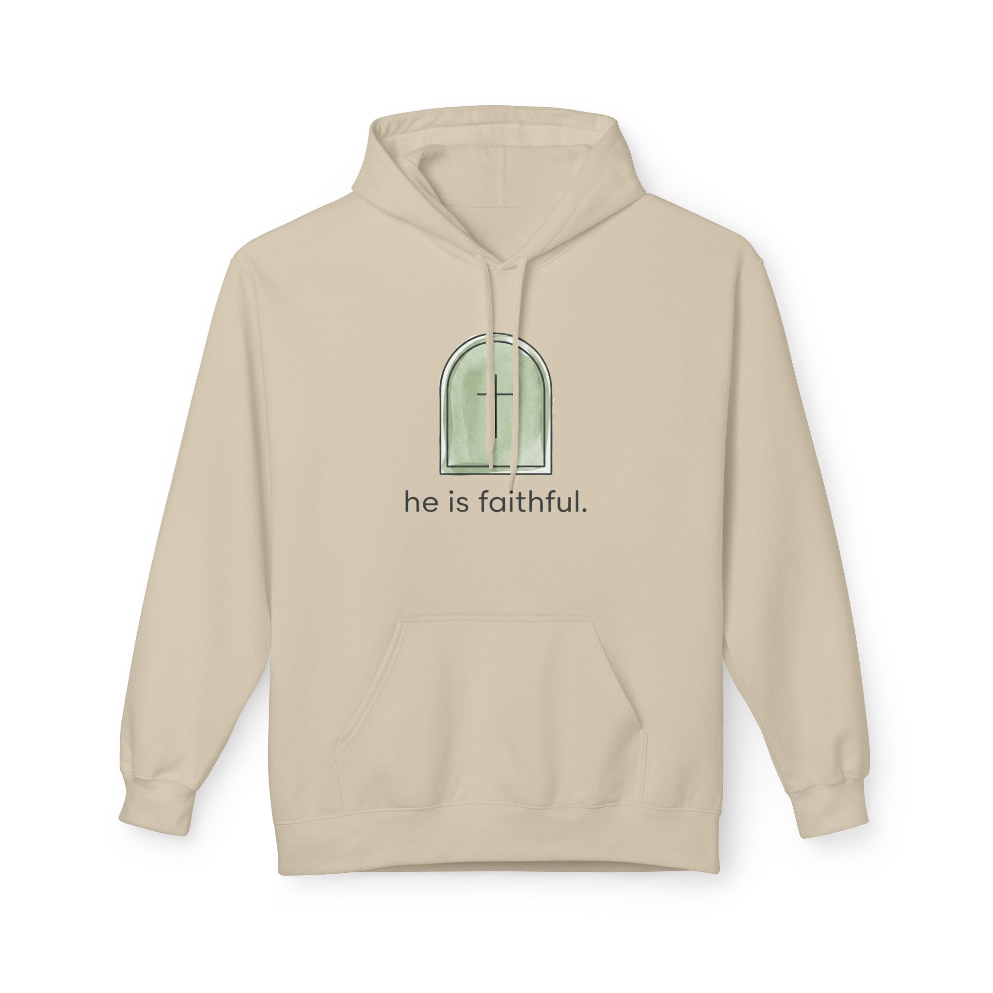Faithful Window Hoodie — "he is faithful." Christian Comfort Pullover