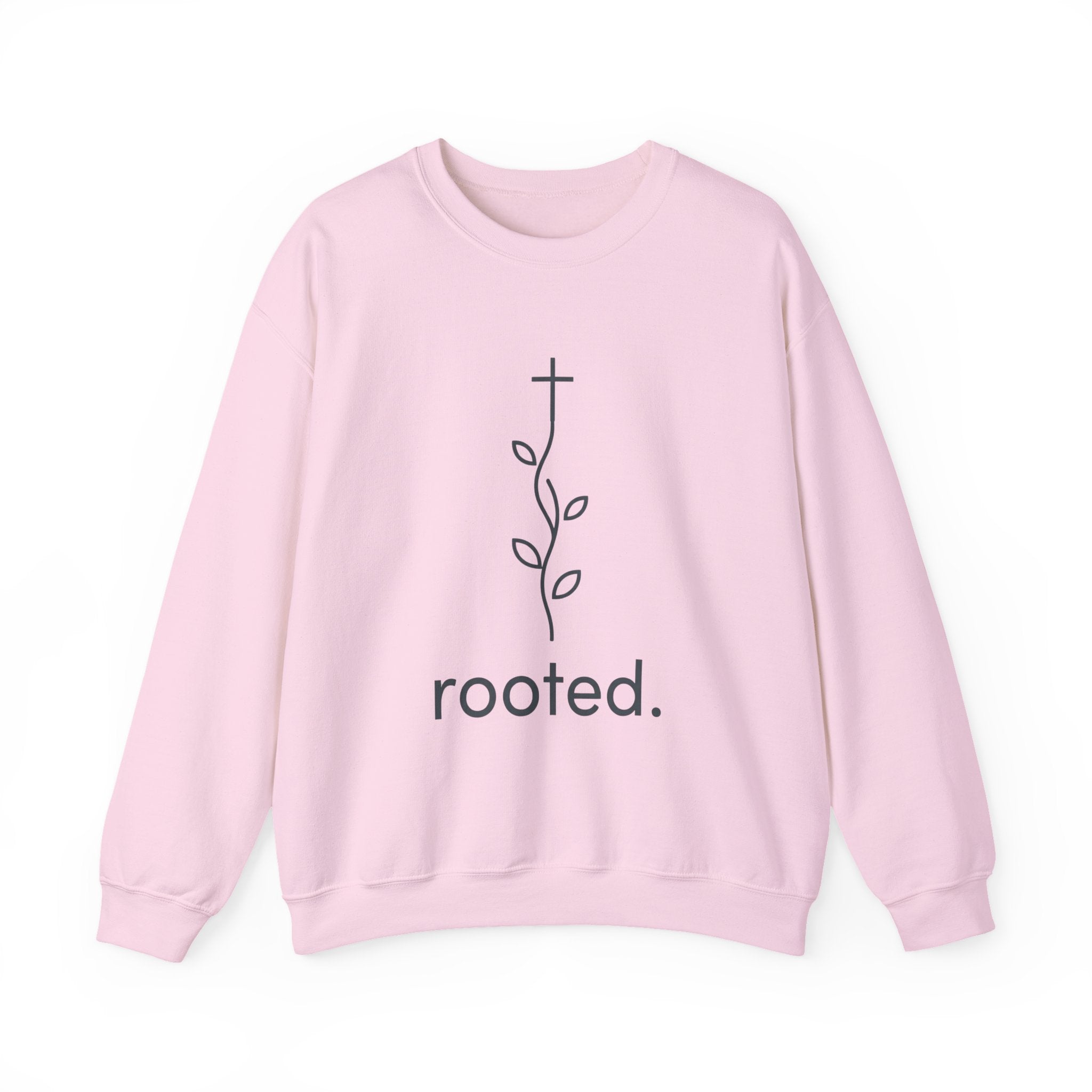Rooted Crewneck Sweatshirt — Minimal Faith Cross & Vine Design