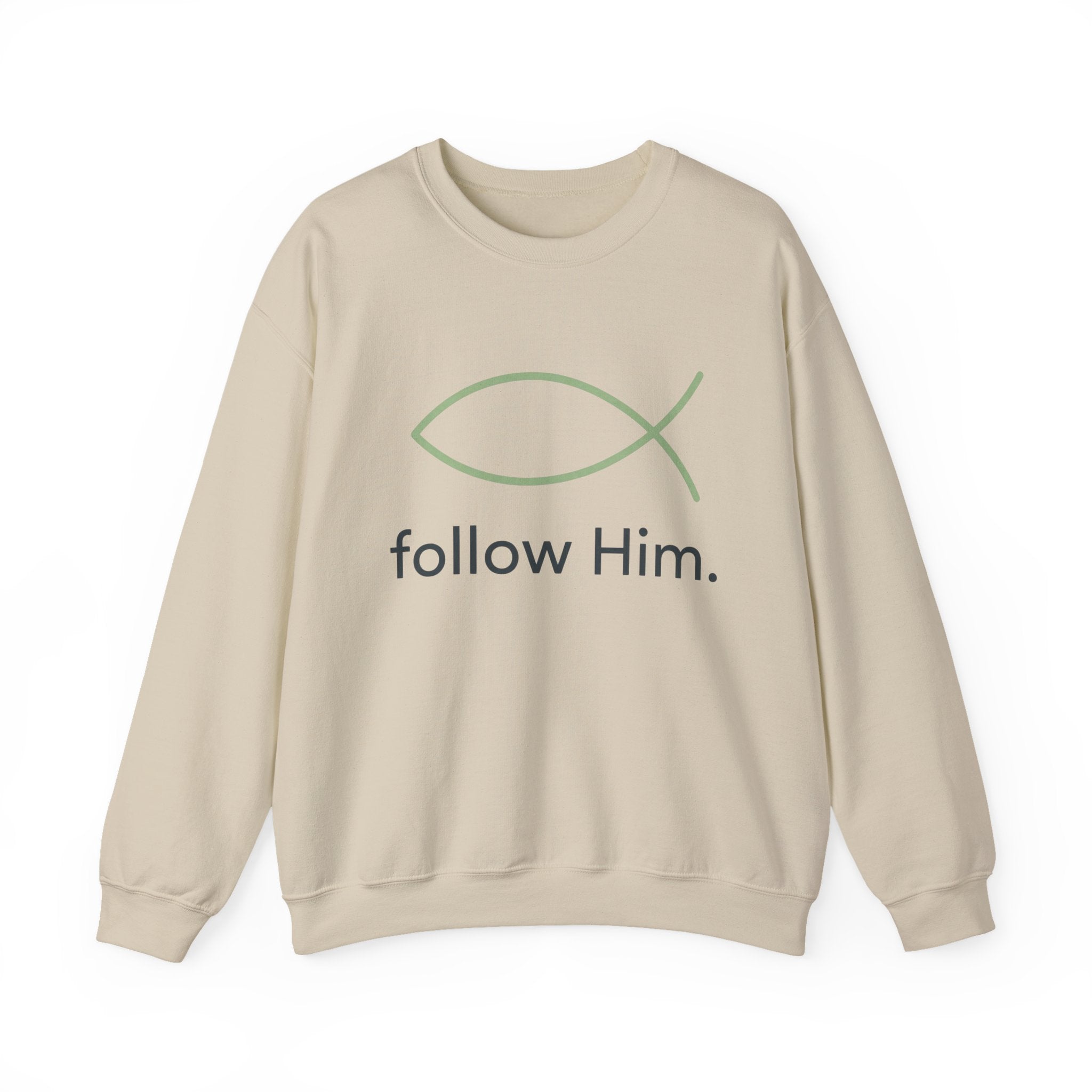 Follow Him Christian Crewneck Sweatshirt — Ichthys Fish Faith Pullover