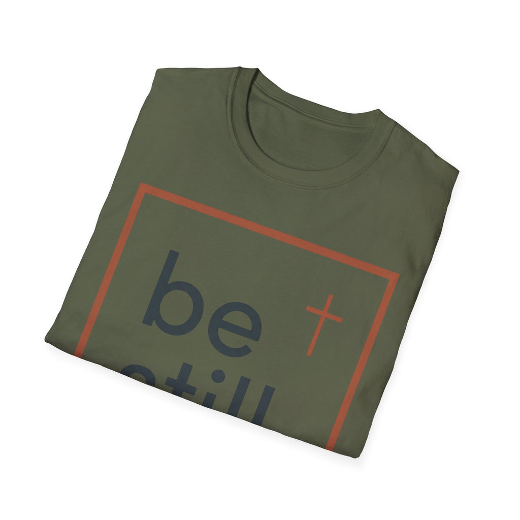 Be Still Christian T-Shirt — Minimal Faith Tee with Cross