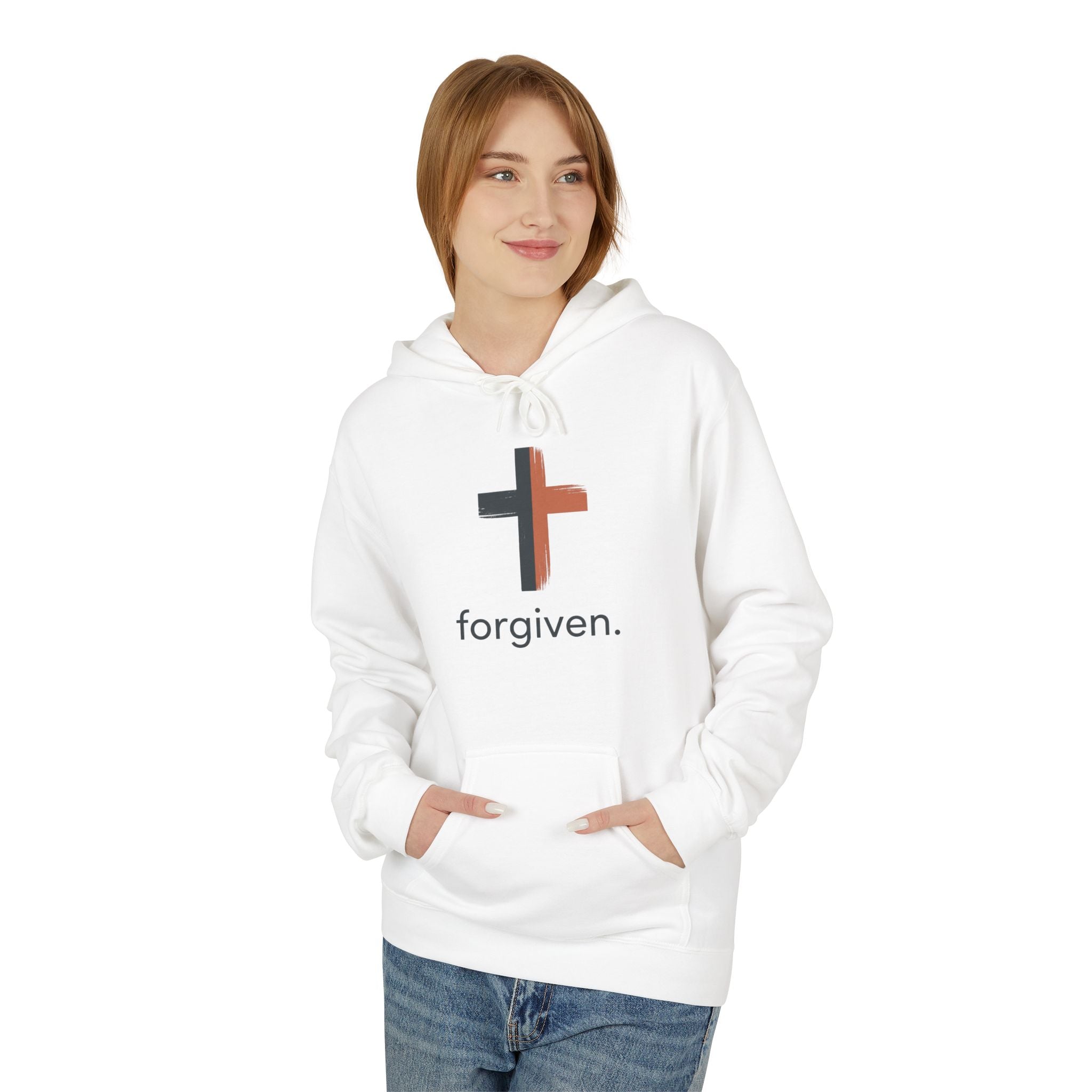 Forgiven Cross Hoodie — Minimal Christian Faith Sweatshirt