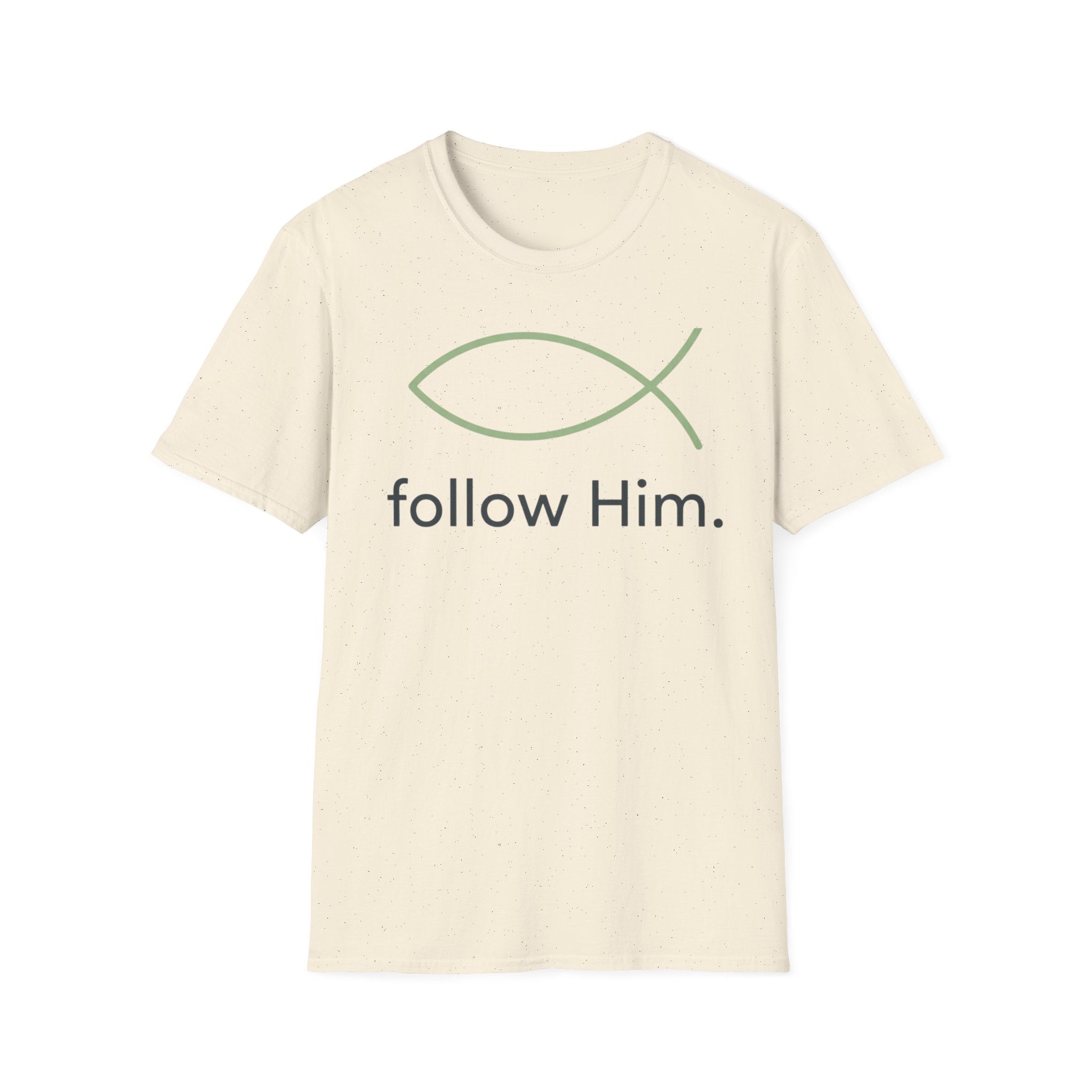 Follow Him Christian T-Shirt — Minimal Ichthys Fish Faith Tee