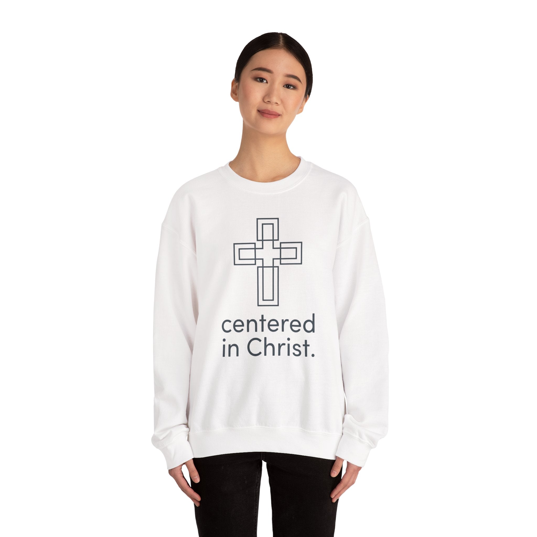 Christian Crewneck Sweatshirt — "Centered in Christ" Cross Design