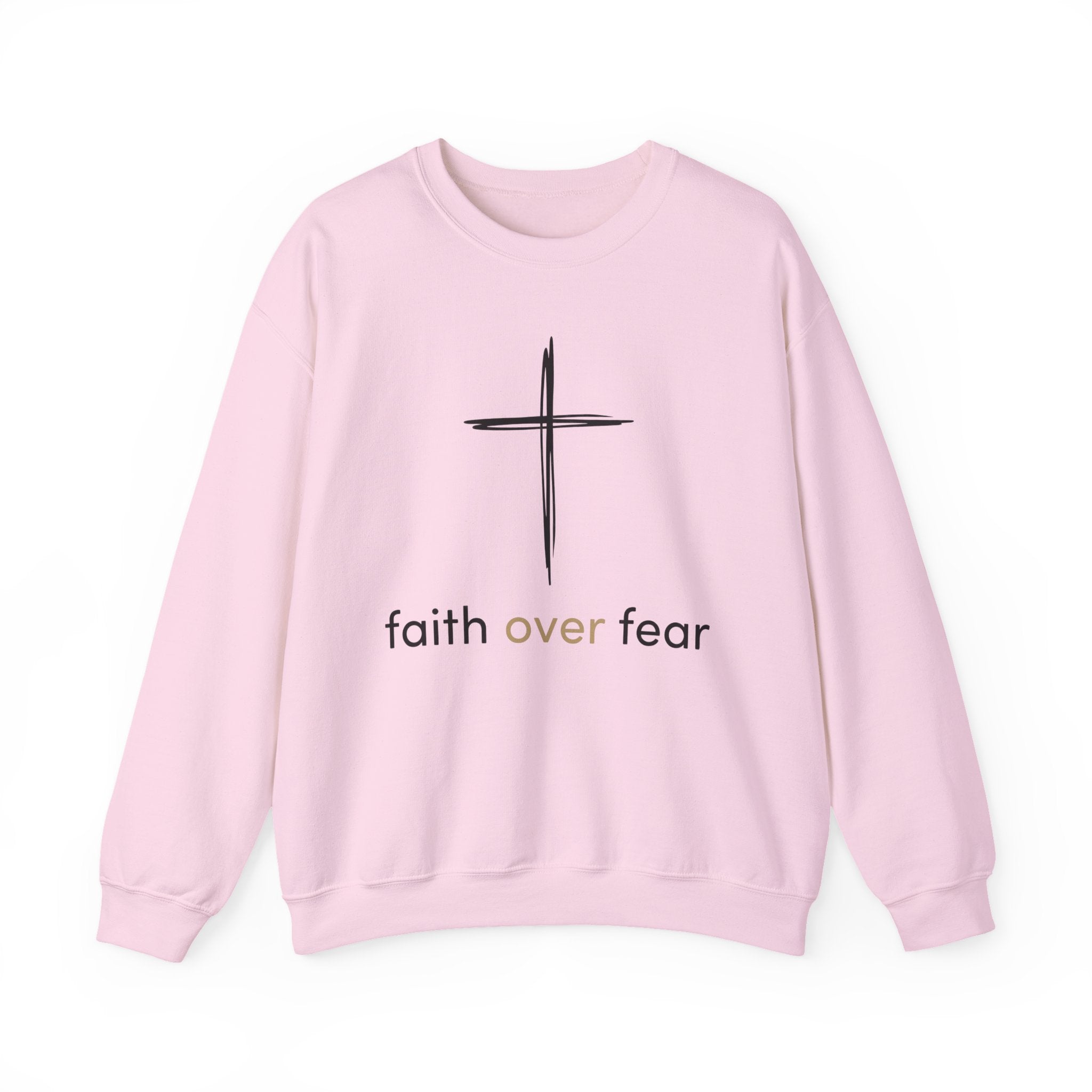 Faith Over Fear Crewneck Sweatshirt — Minimal Cross Christian Pullover