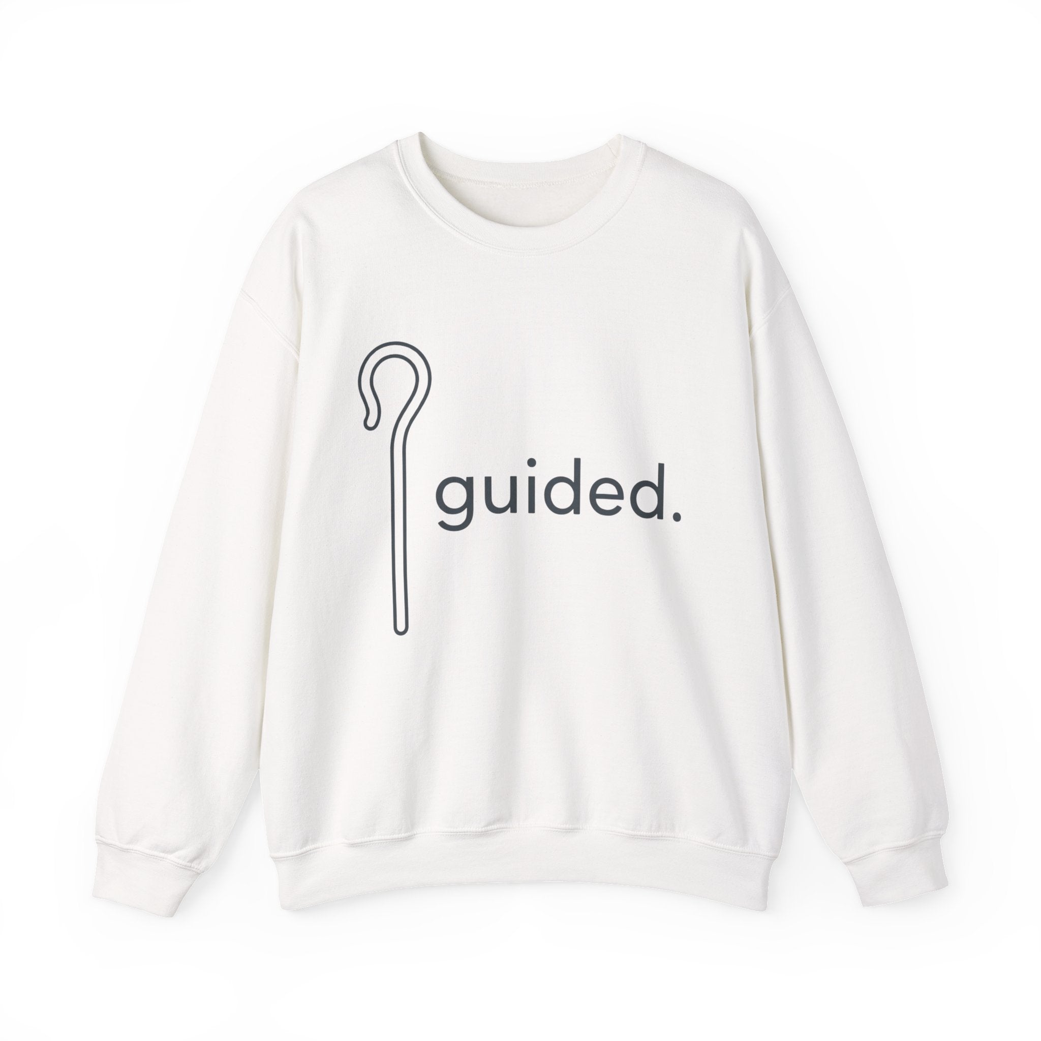 Guided. Crewneck Sweatshirt — Minimal Shepherd Staff Graphic Crew