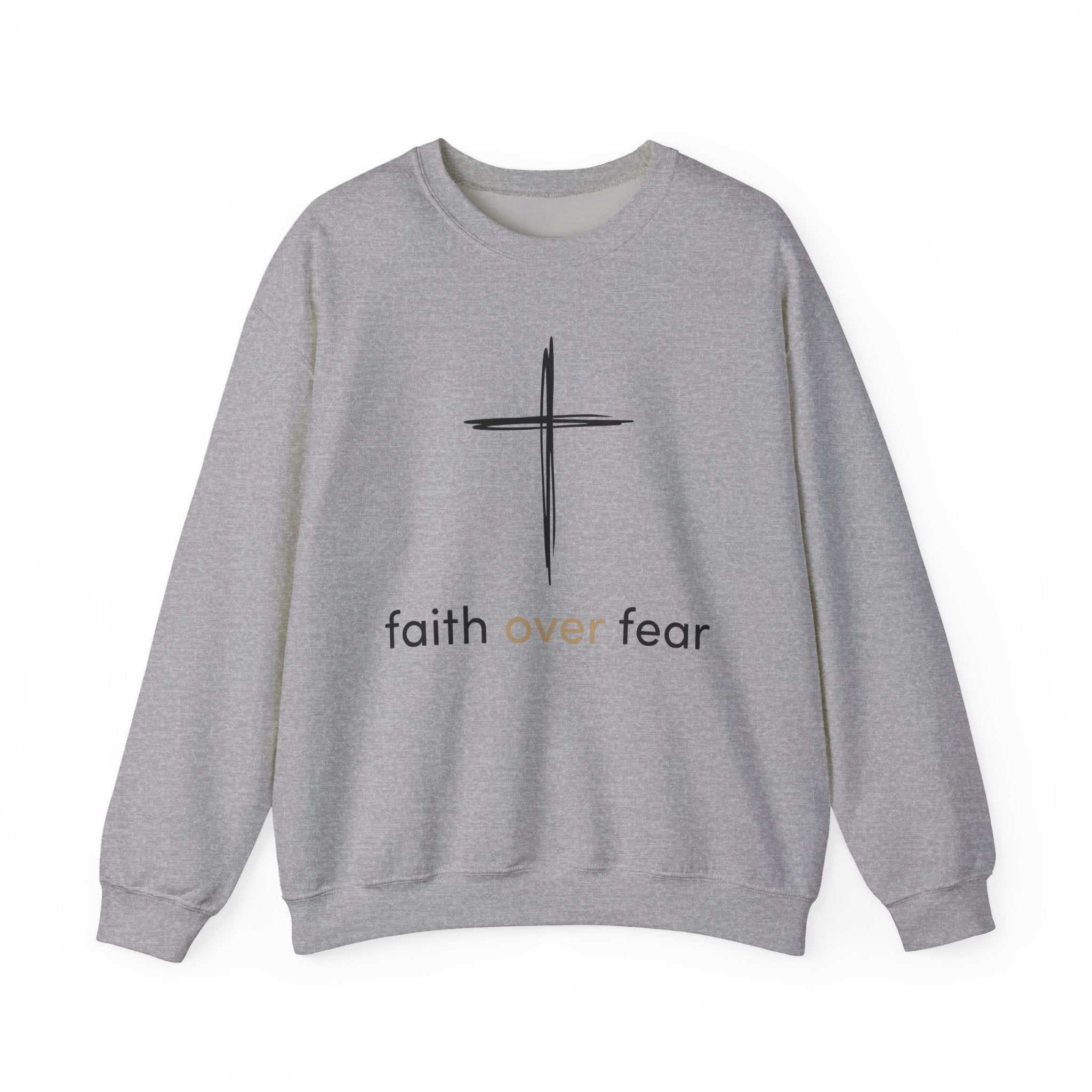 Faith Over Fear Crewneck Sweatshirt — Minimal Cross Christian Pullover