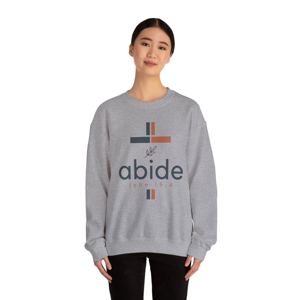 Abide Crewneck Sweatshirt – John 15:4 Christian Faith Graphic