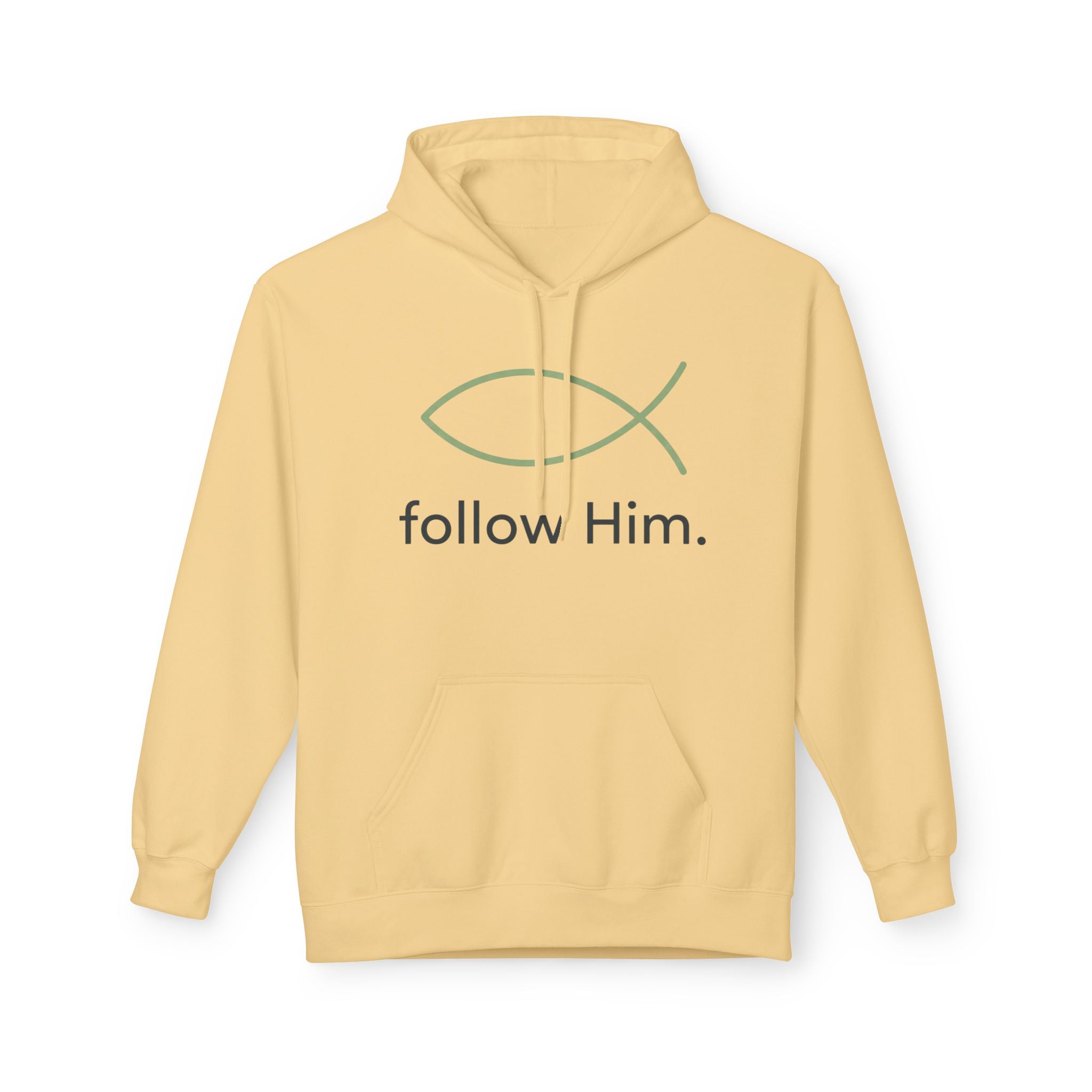 Christian Fish Hoodie — "follow Him." Faith Graphic Pullover