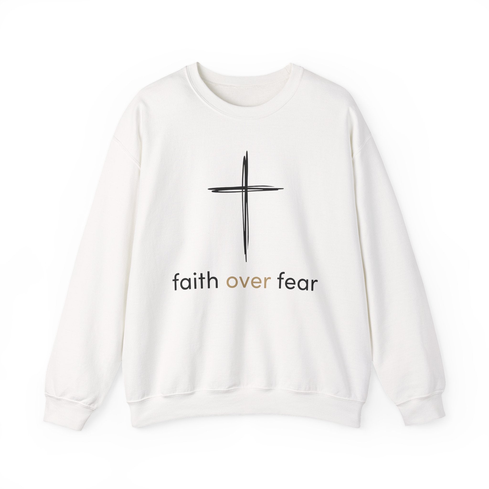 Faith Over Fear Crewneck Sweatshirt — Minimal Cross Christian Pullover