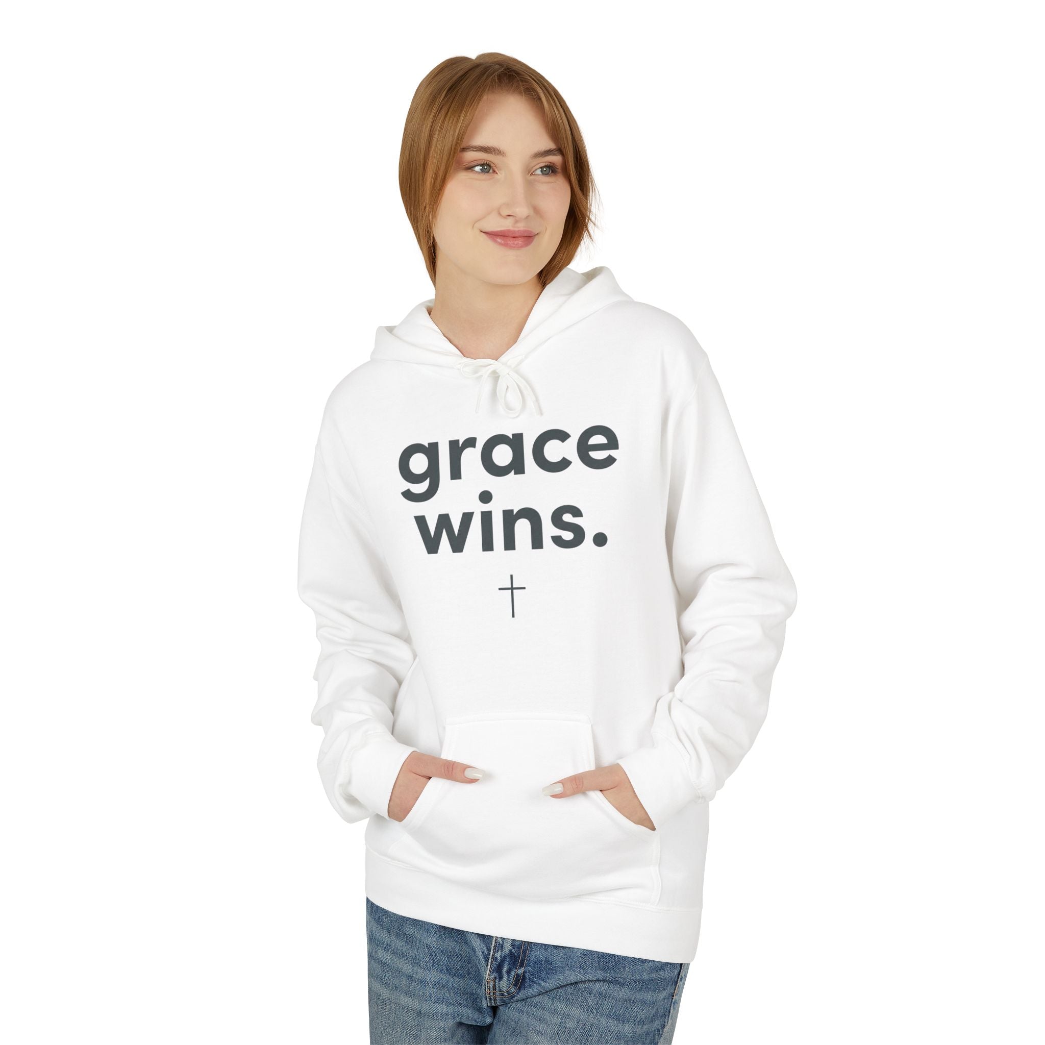 Grace Wins Hoodie — Christian Faith Pullover with Cross