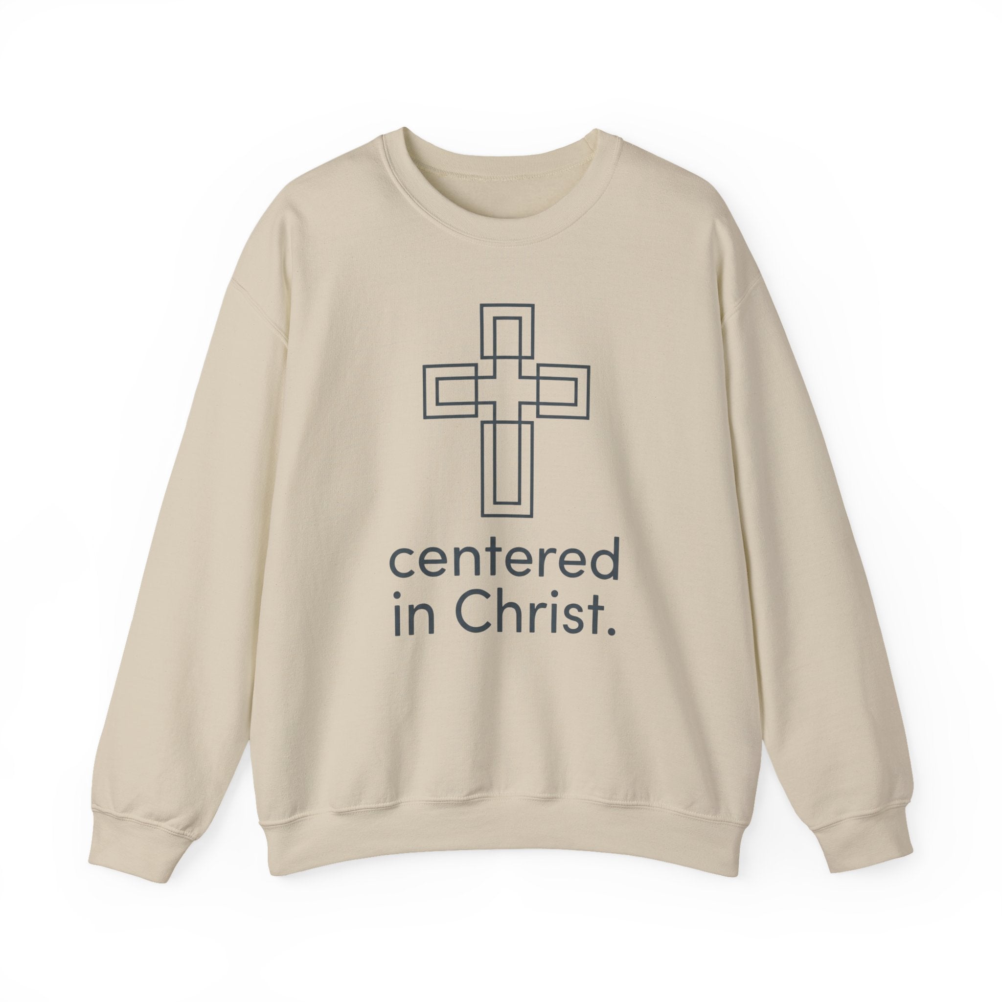 Christian Crewneck Sweatshirt — "Centered in Christ" Cross Design