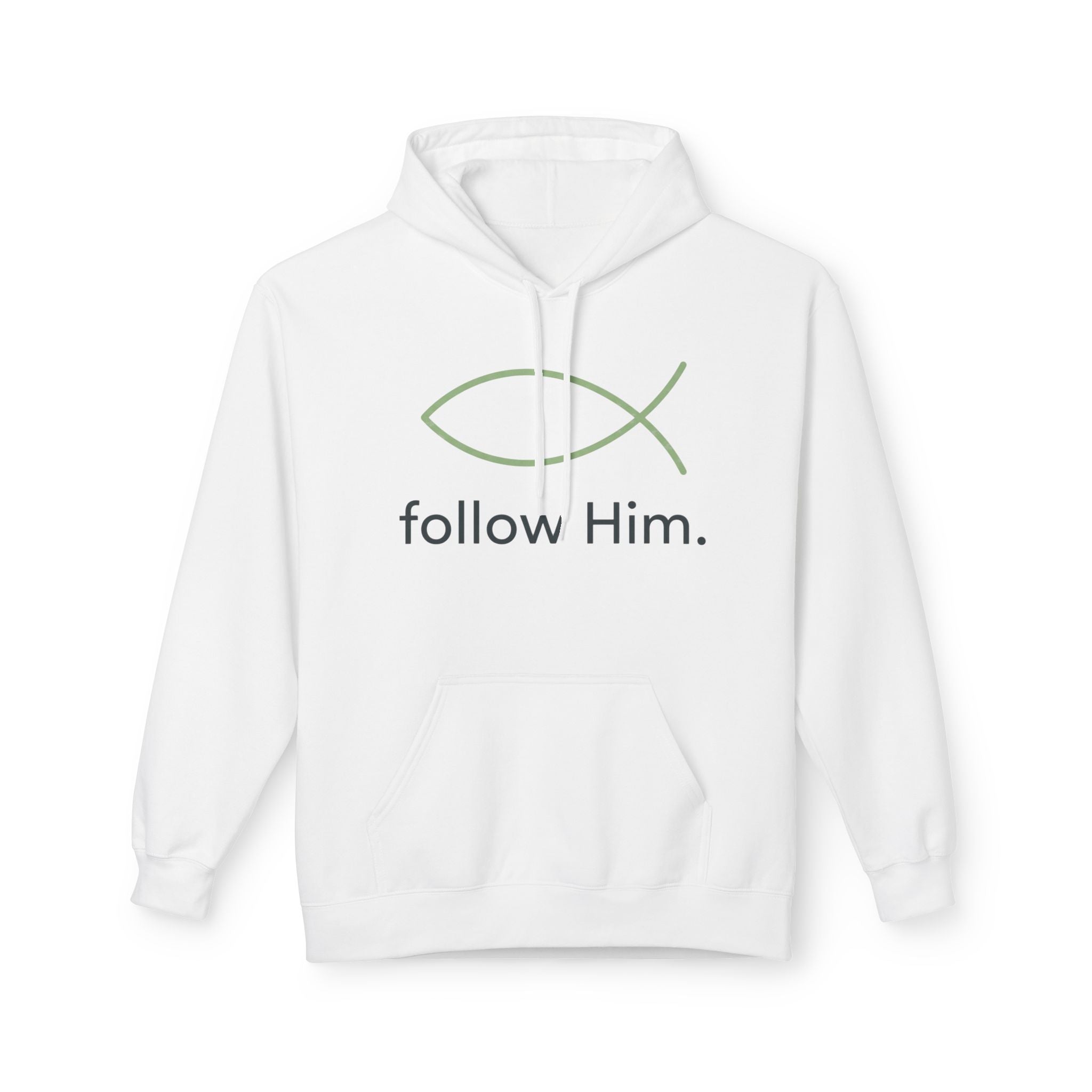 Christian Fish Hoodie — "follow Him." Faith Graphic Pullover