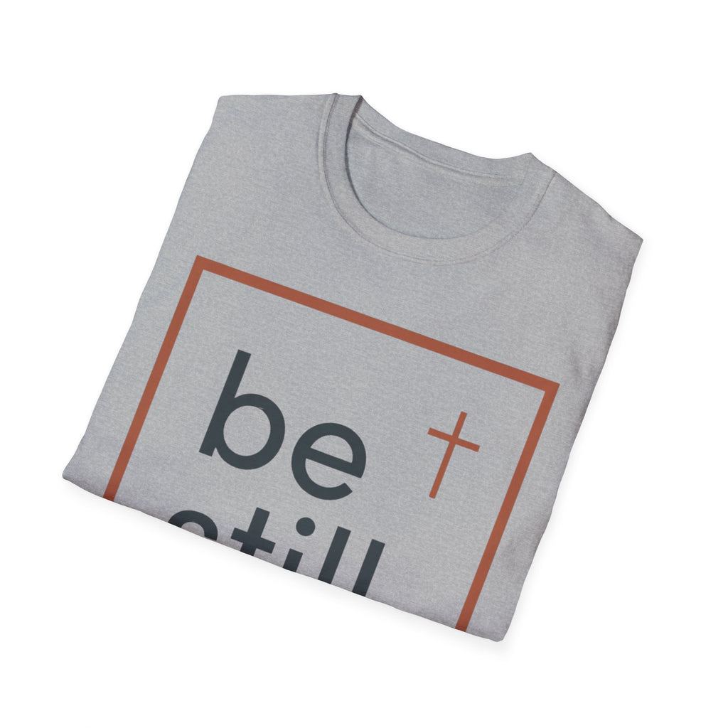 Be Still Christian T-Shirt — Minimal Faith Tee with Cross