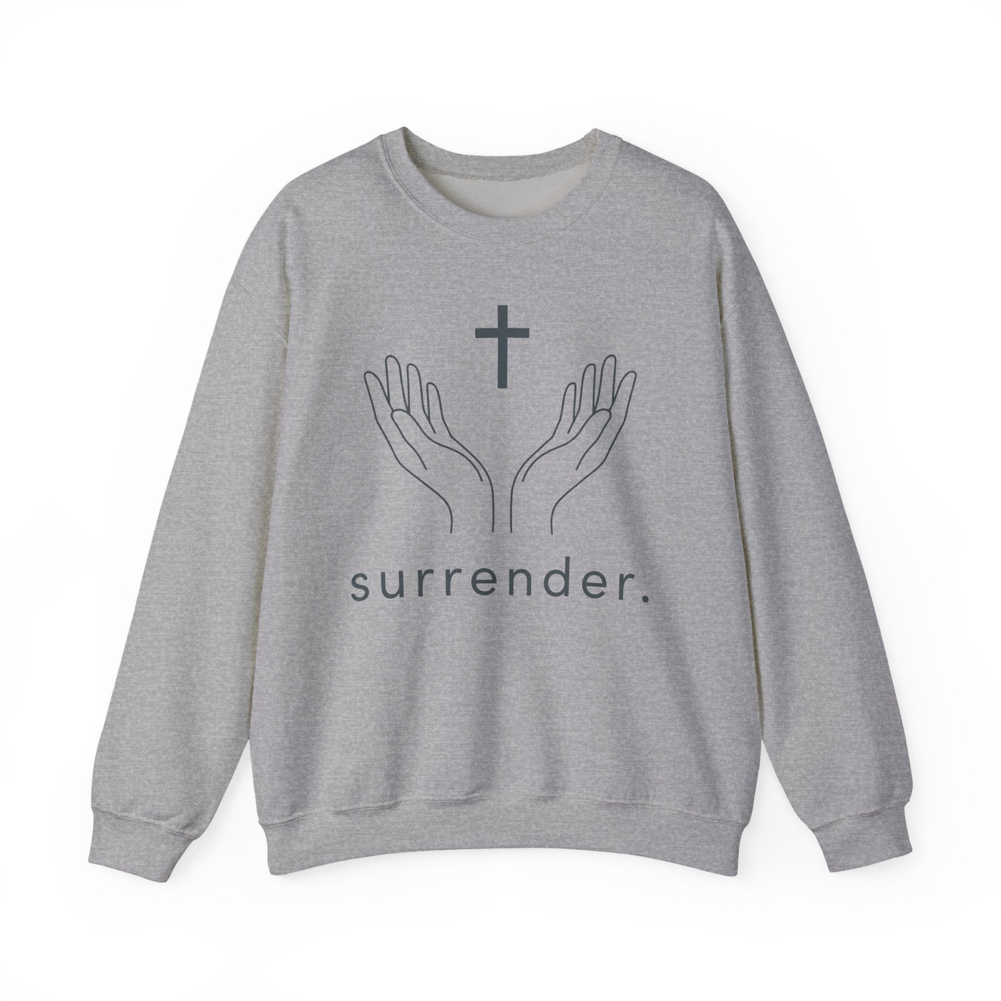 Surrender Christian Sweatshirt — Hands & Cross Faith Crewneck
