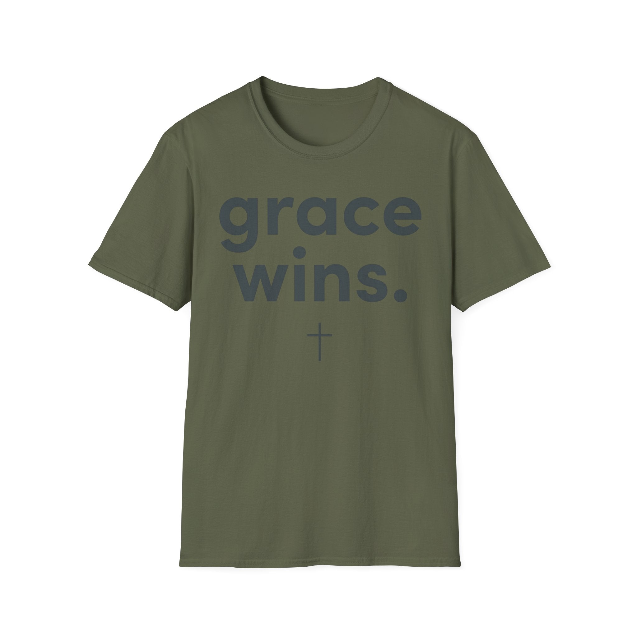 Grace Wins Christian T-Shirt — Minimal Cross Faith Tee