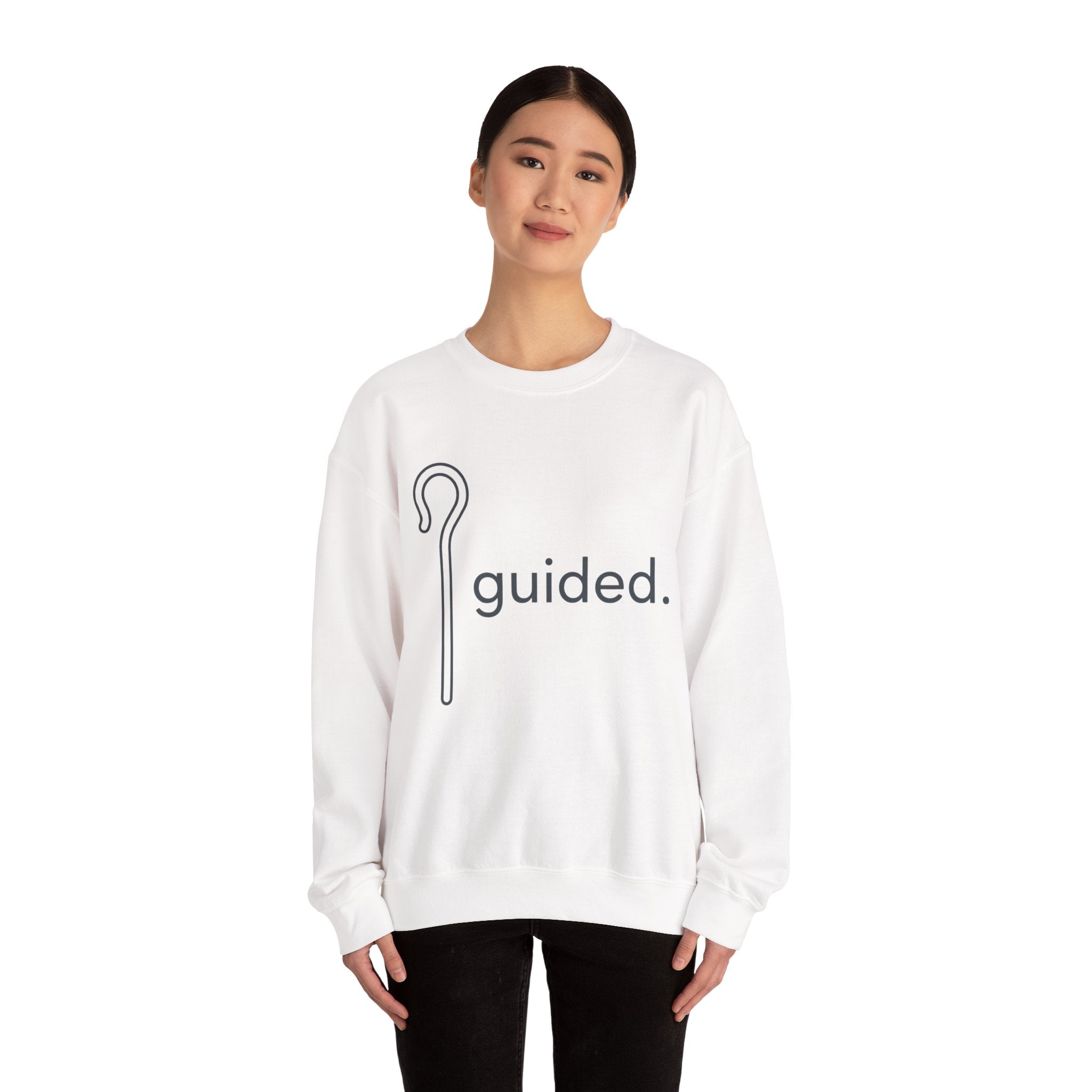 Guided. Crewneck Sweatshirt — Minimal Shepherd Staff Graphic Crew
