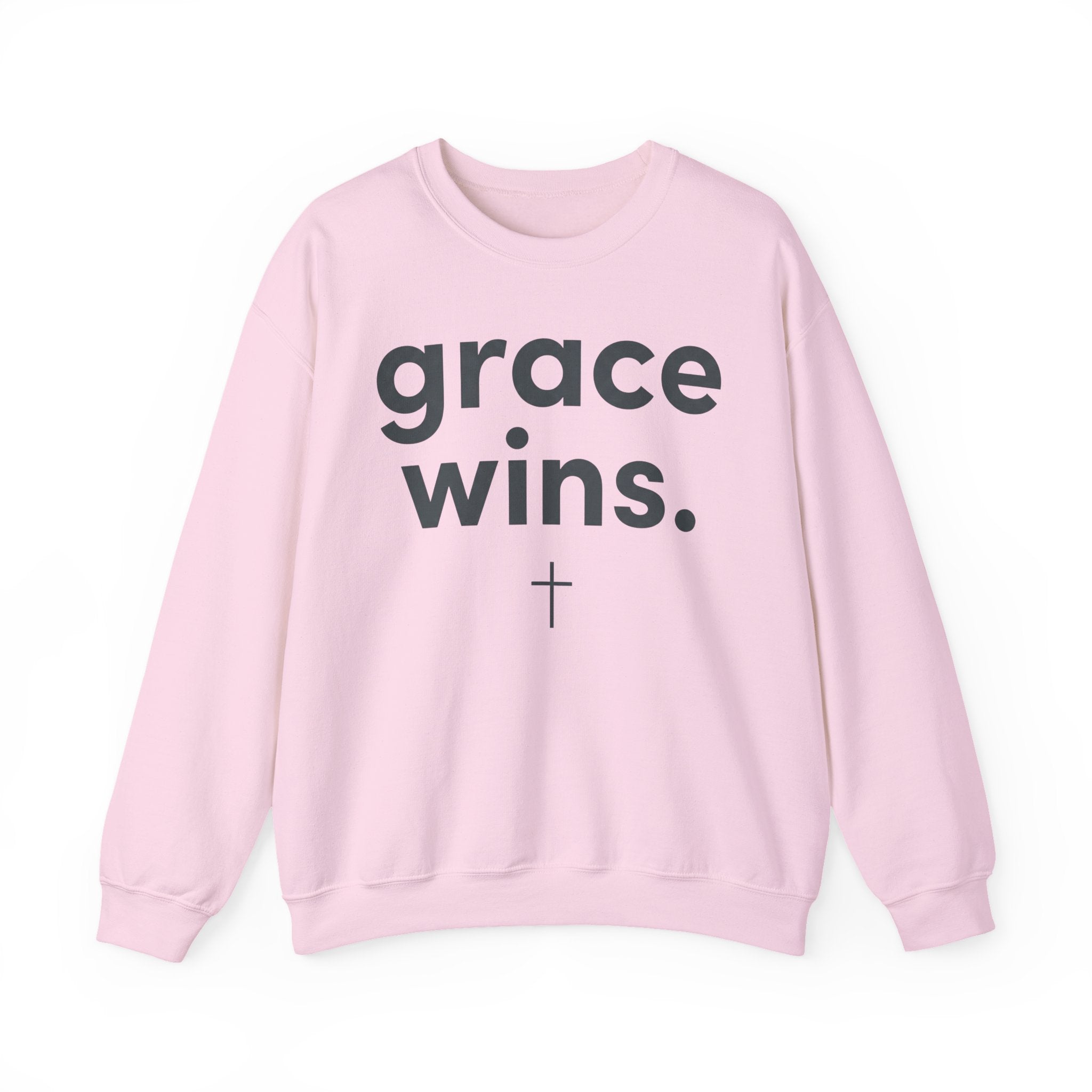 Grace Wins Crewneck Sweatshirt — Inspirational Christian Pullover with Cross