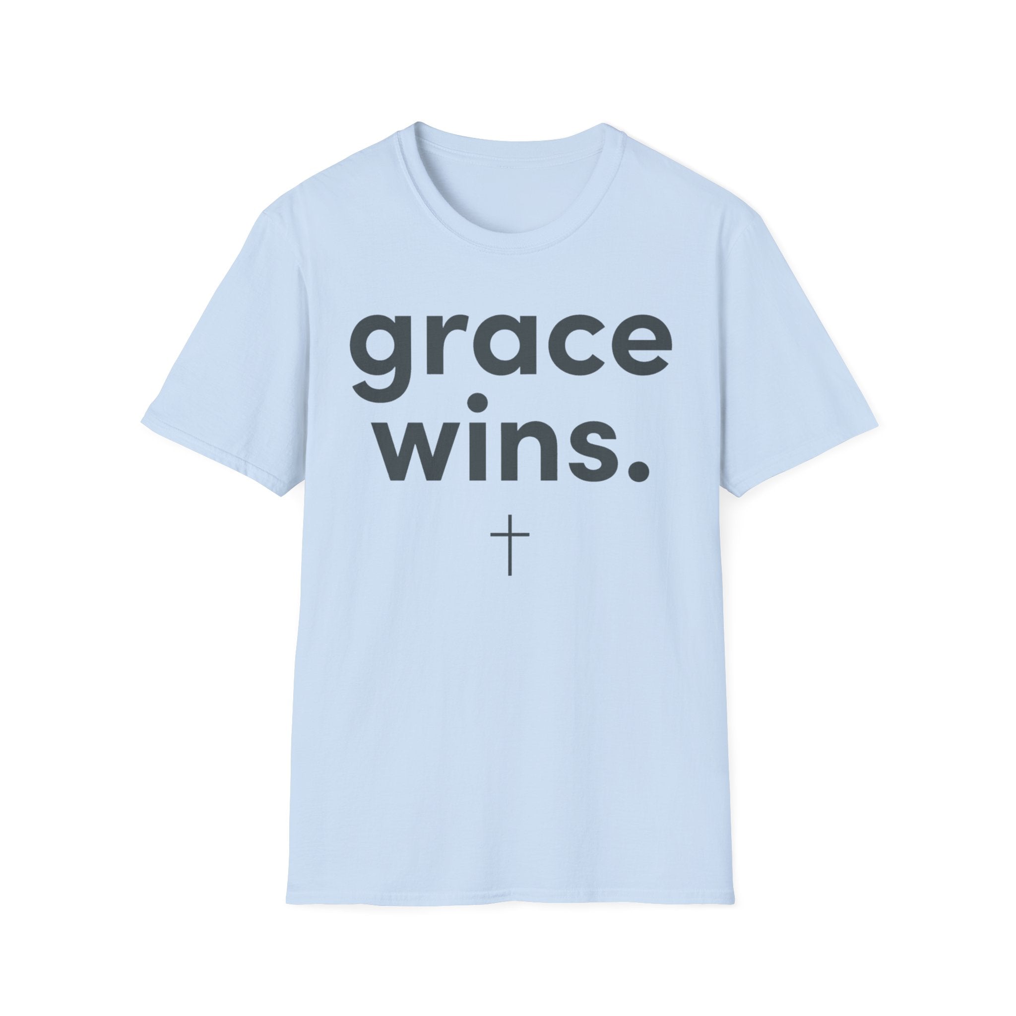 Grace Wins Christian T-Shirt — Minimal Cross Faith Tee