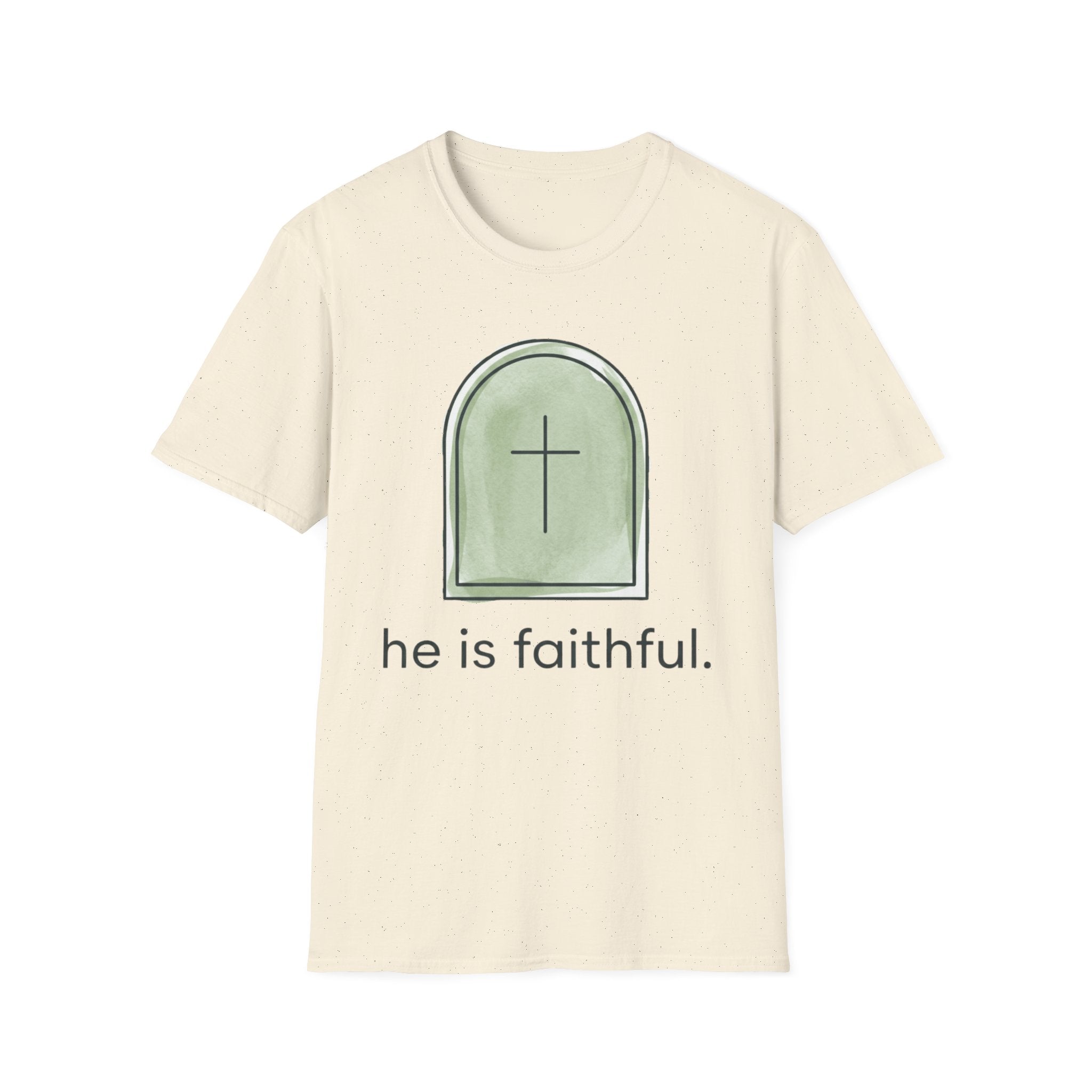 Faithful Cross T-Shirt — "he is faithful." Christian Inspirational Tee