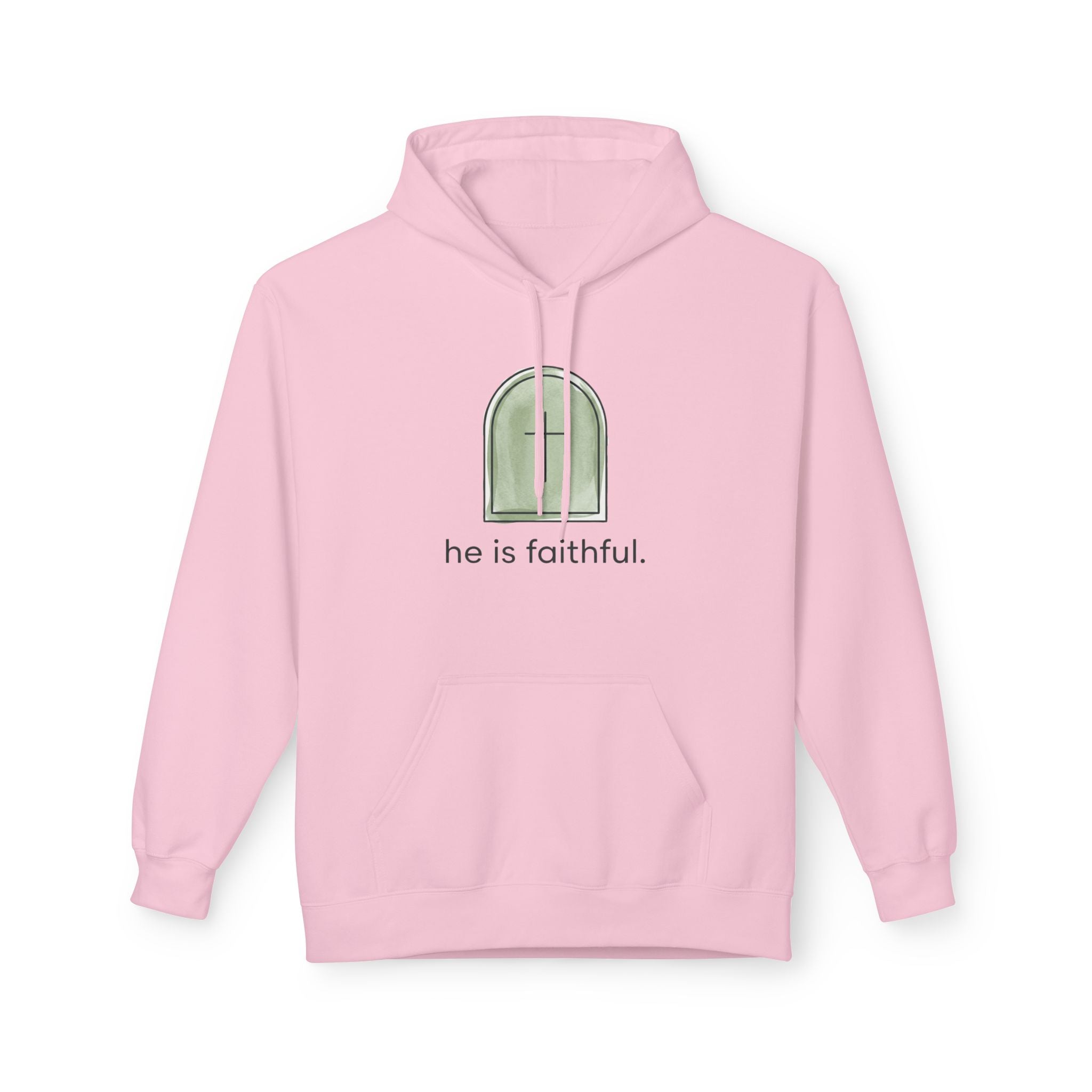 Faithful Window Hoodie — "he is faithful." Christian Comfort Pullover