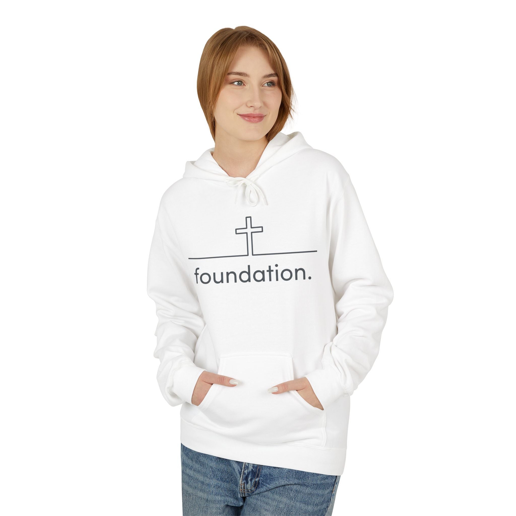 Foundation Hoodie — Minimal Cross & "foundation." Graphic